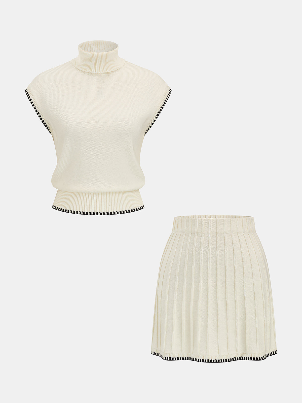 Contrast Trim Turtleneck Knit Top and Mini Skirt Set — Svelte Chic