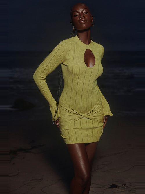 Aziza Long Sleeve Knit Bodycon Mini Dress — Svelte Chic