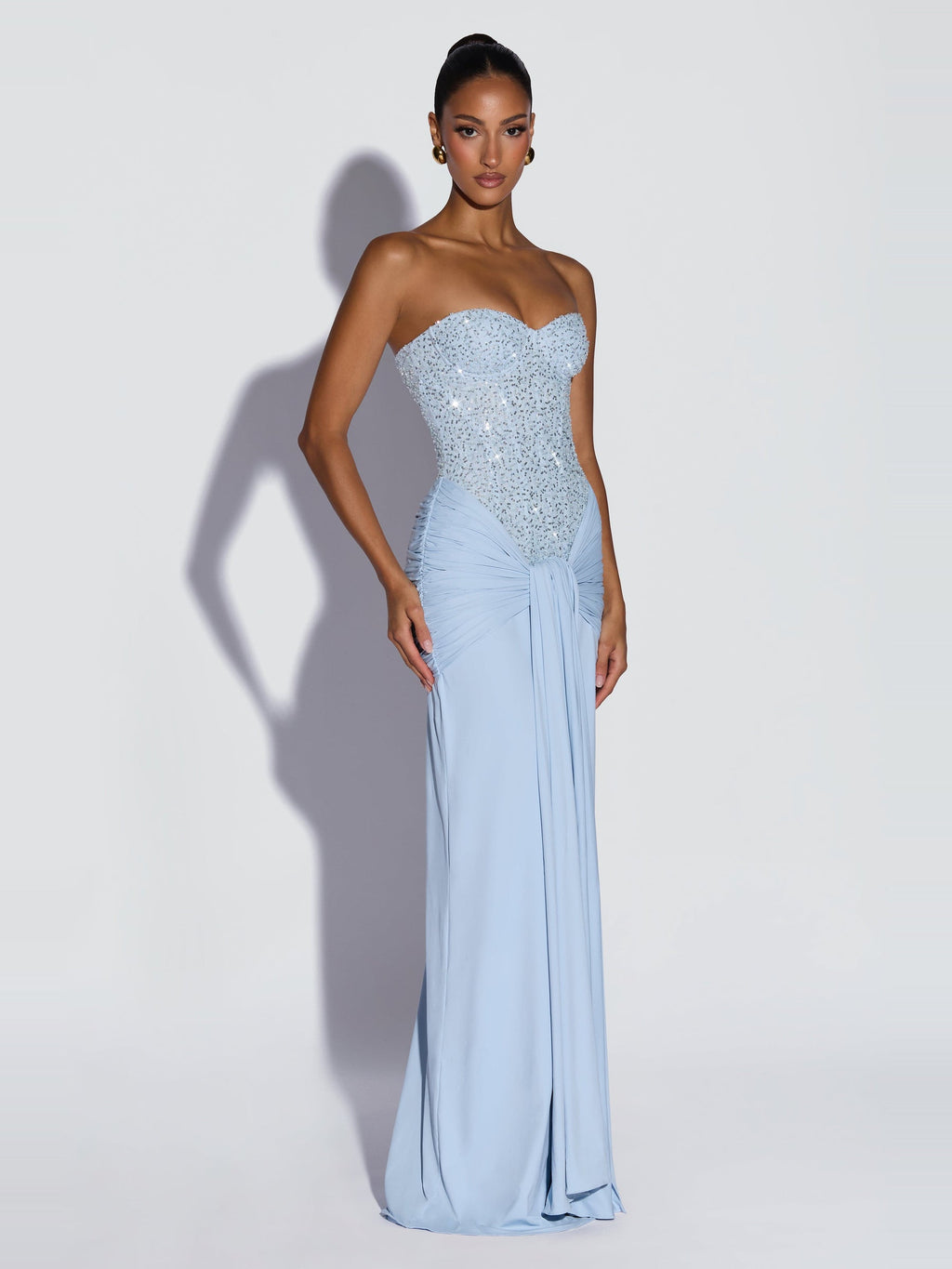 Carina Strapless Crystal Corset Maxi Dress — Svelte Chic