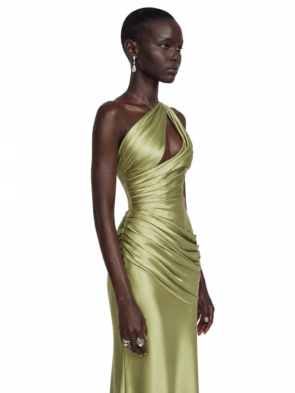 Seraphina One Shoulder Cut Out Satin Maxi Dress — Svelte Chic
