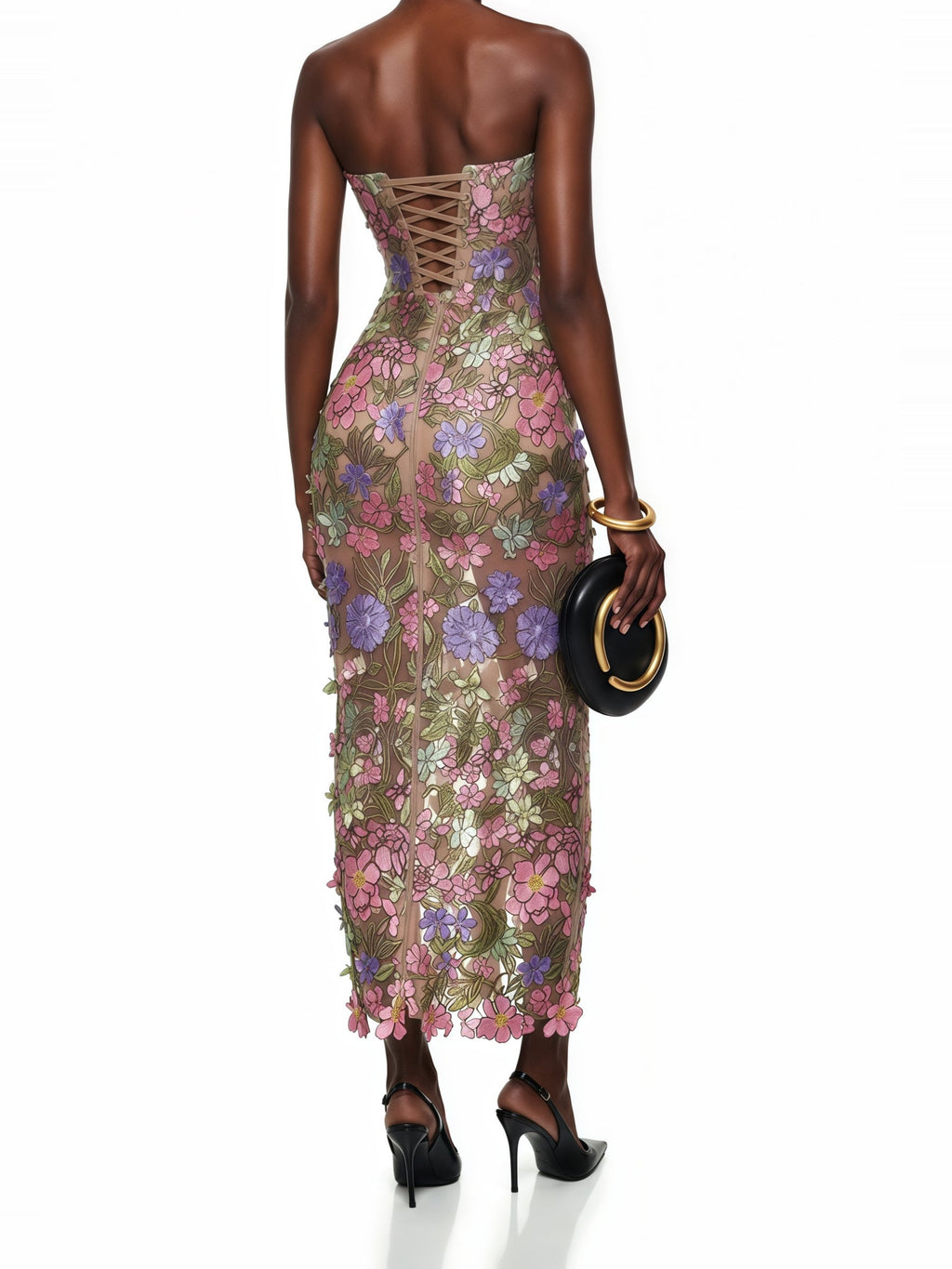 Qudsia Floral Embroidered Strapless Corset Maxi Dress — Svelte Chic