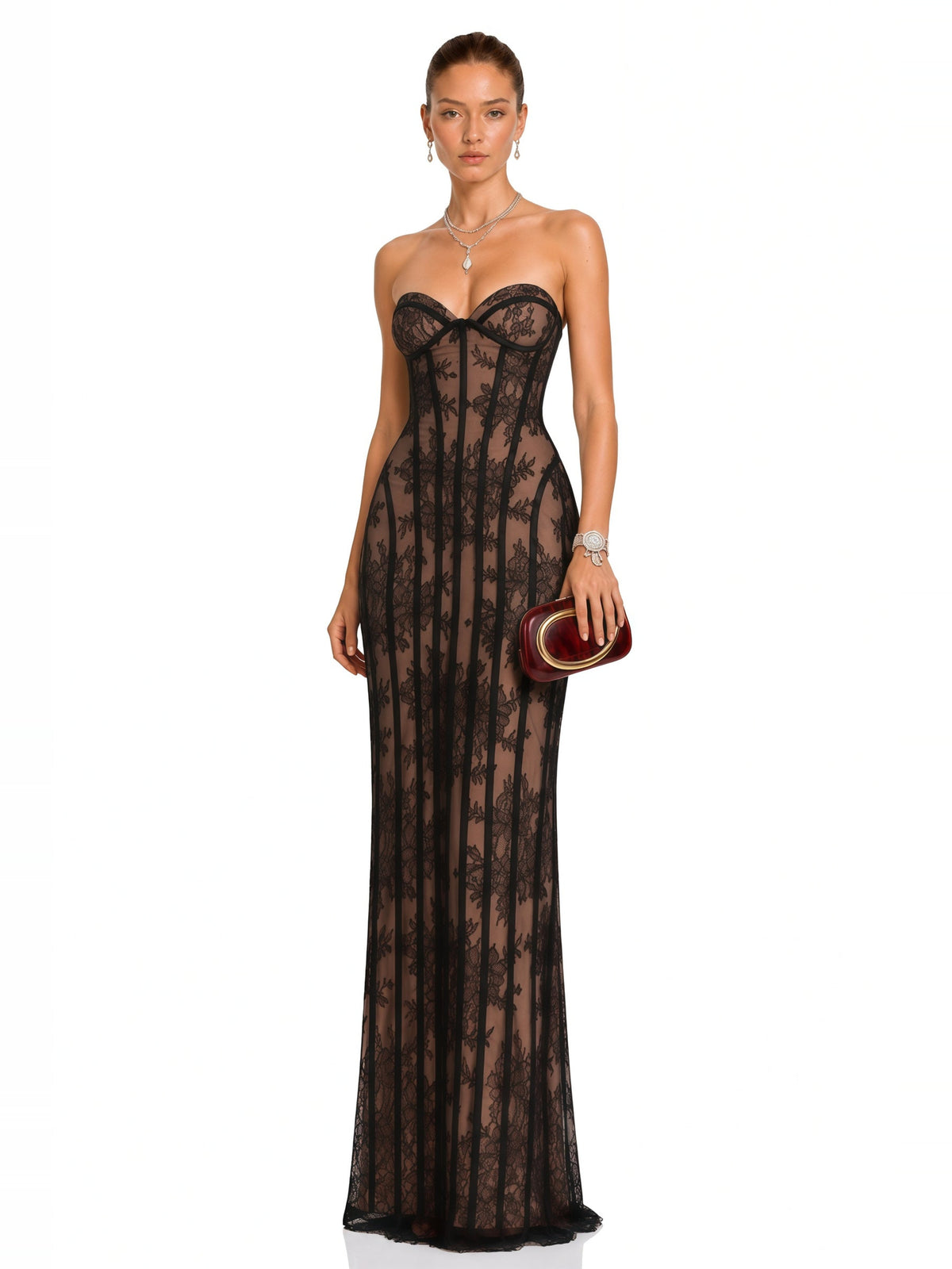 Urszula Lace Strapless Corset Maxi Dress — Svelte Chic