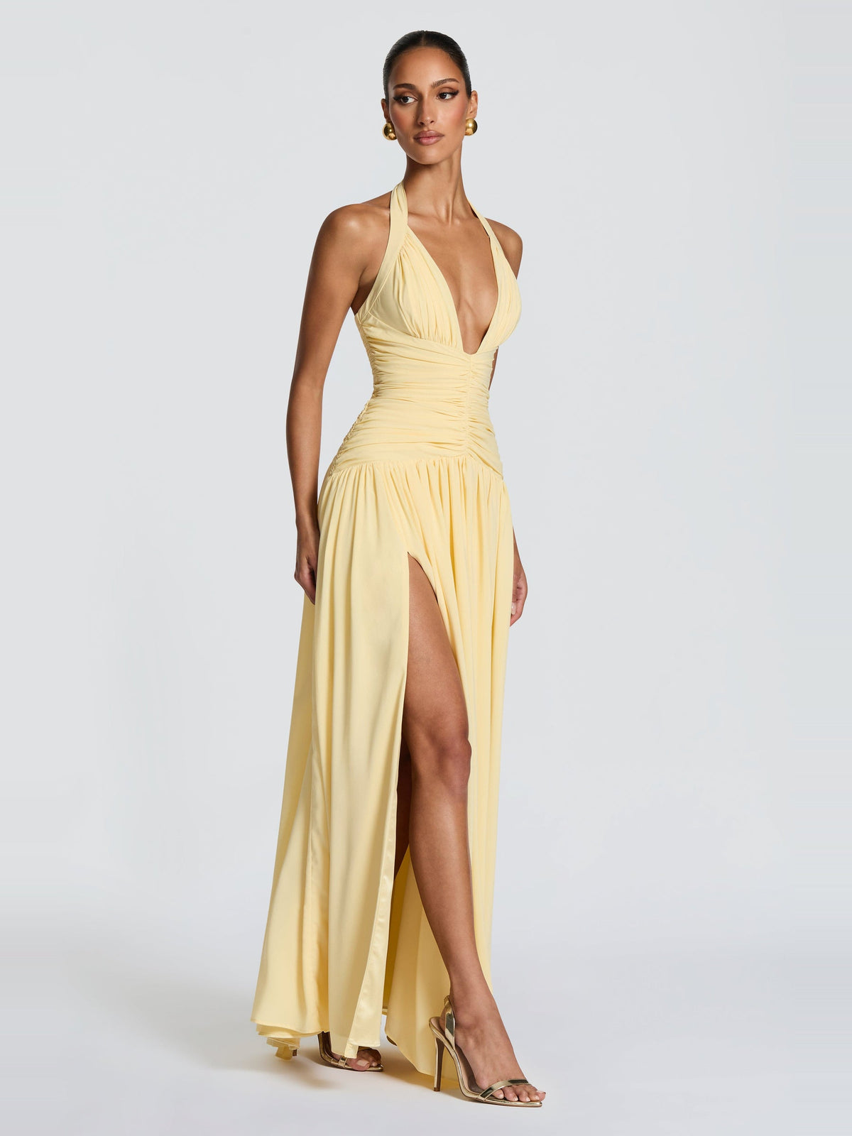 Amaris Halter Corset Back Chiffon Maxi Dress with Slit — Svelte Chic