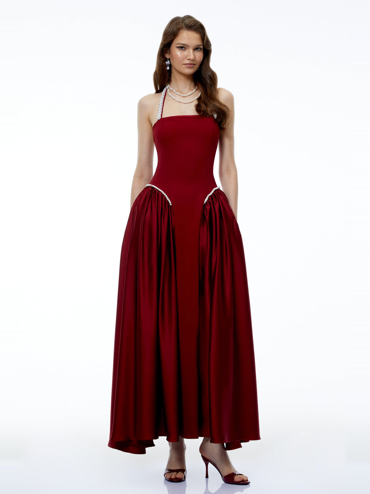 Siobhan Pearl Detail Halter Maxi Dress — Svelte Chic