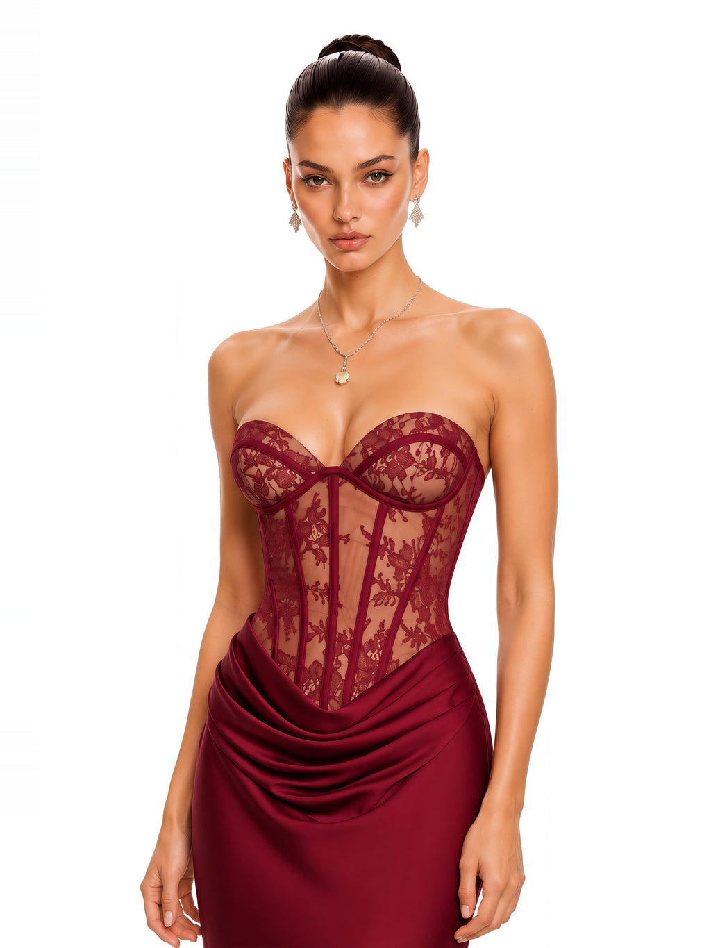 Noelle Strapless Lace Corset Maxi Dress — Svelte Chic