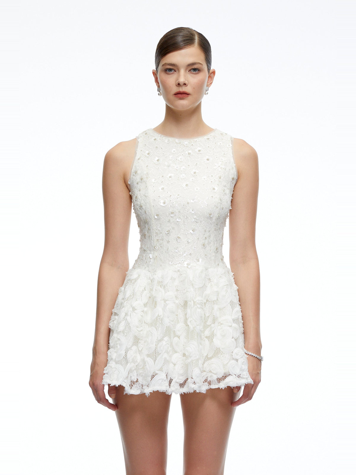 Hailey Floral Lace Flared Mini Dress — Svelte Chic