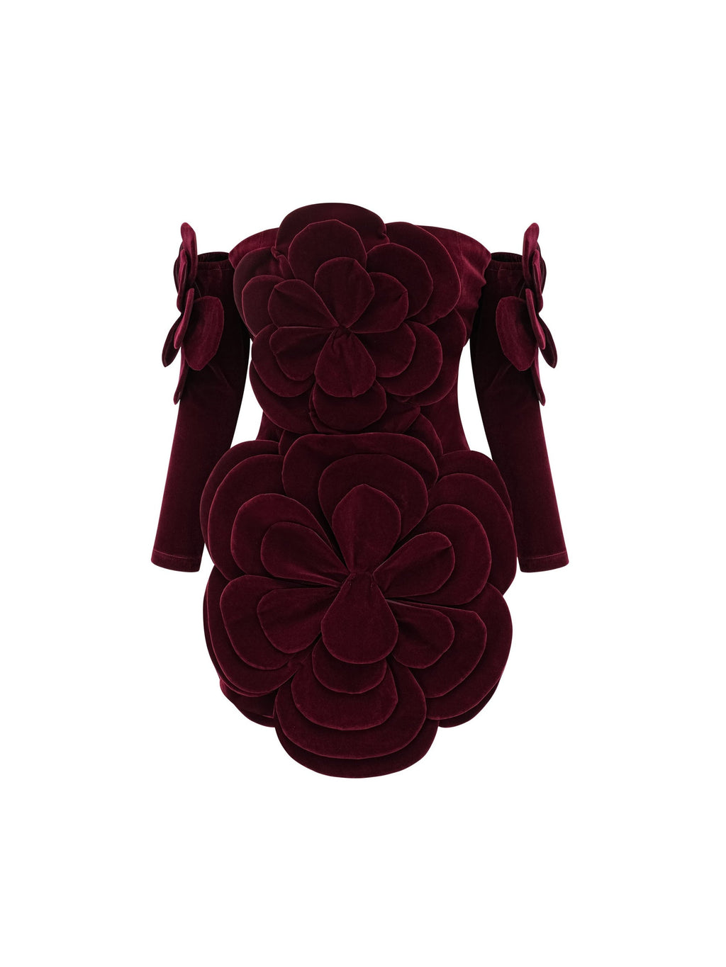 Azura Off-Shoulder Long-Sleeve Floral Velvet Mini Dress - Red — Svelte Chic