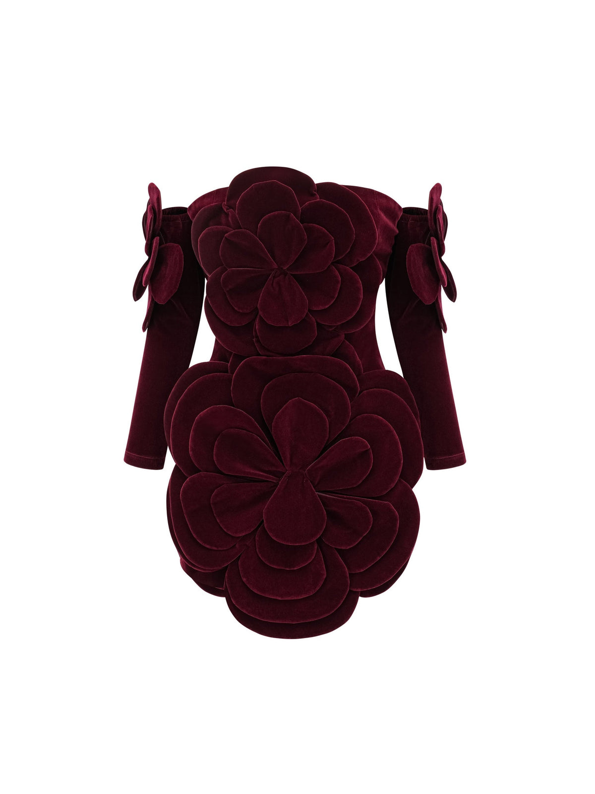 Azura Off-Shoulder Long-Sleeve Floral Velvet Mini Dress - Red — Svelte Chic