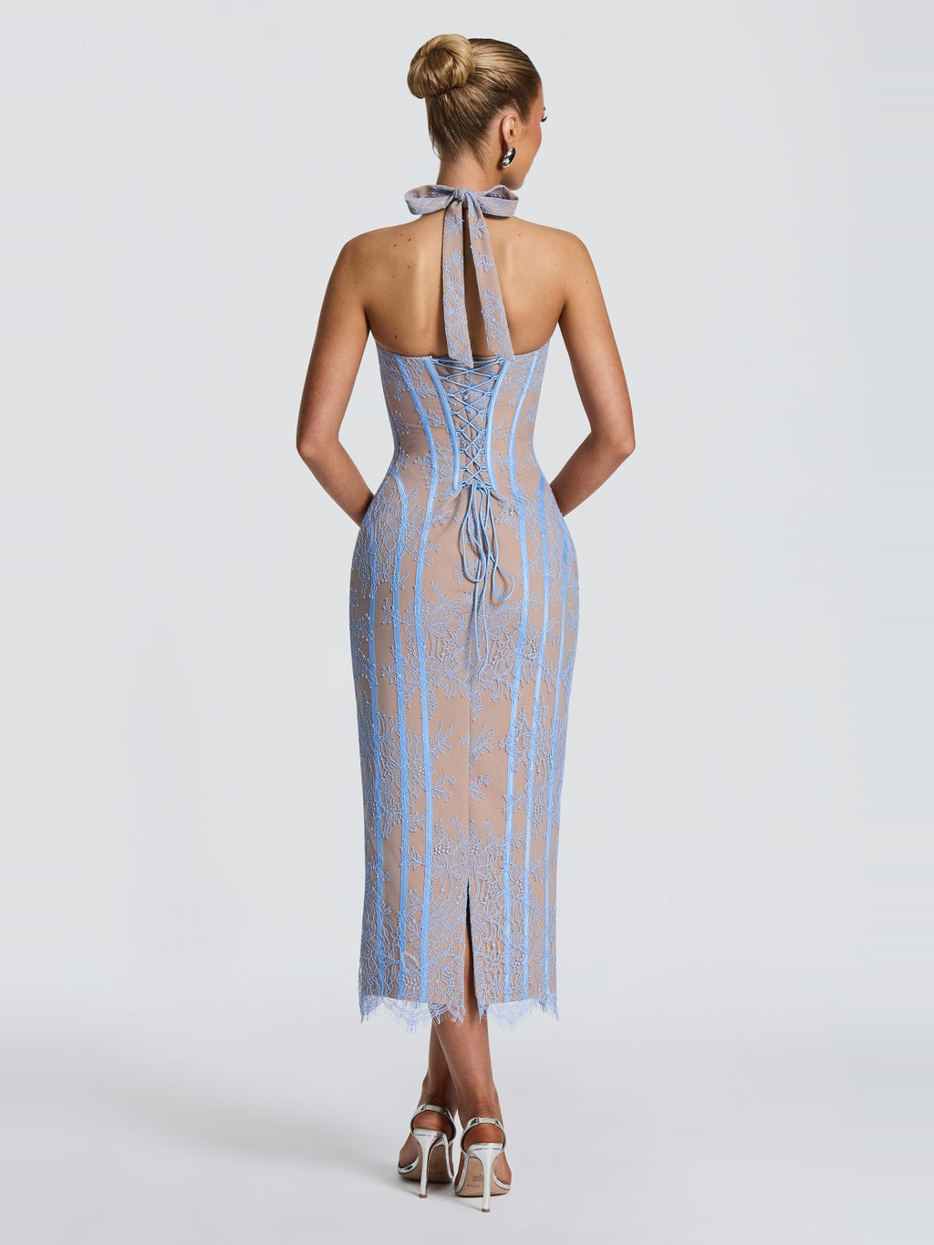 Rona Halter Lace Midi Dress with Slit — Svelte Chic