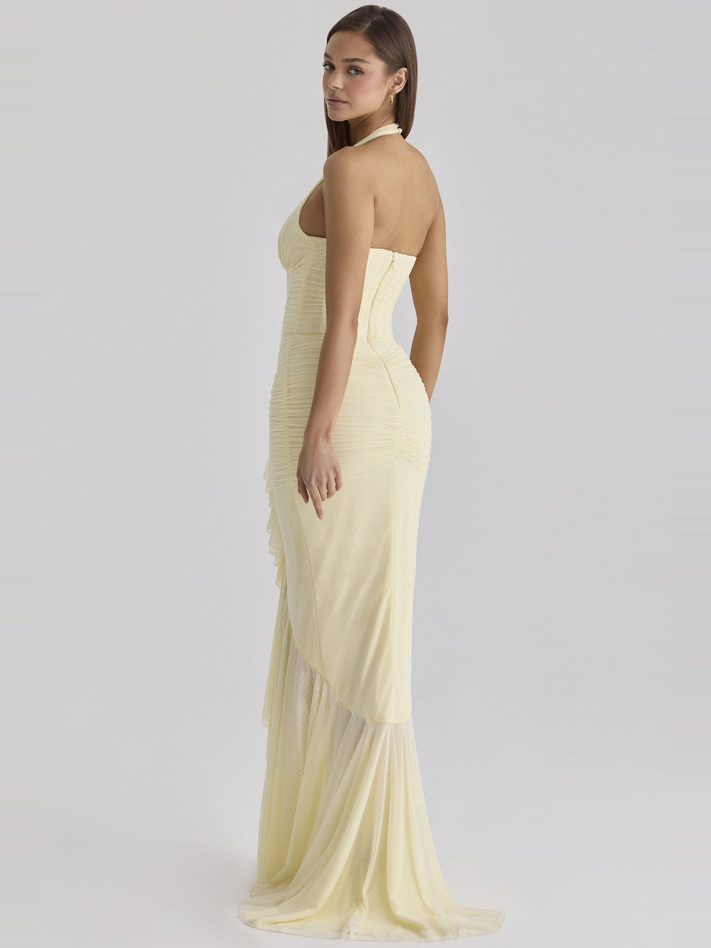 Carmine Halter Corset Mesh Maxi Dress — Svelte Chic