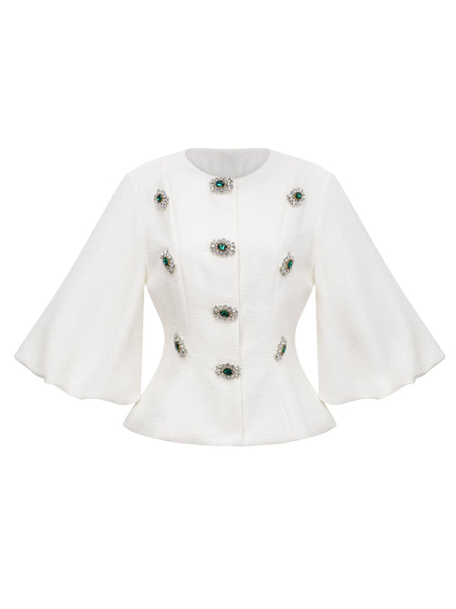 Berenice Puff Sleeve Crystal Peplum Jacket — Svelte Chic