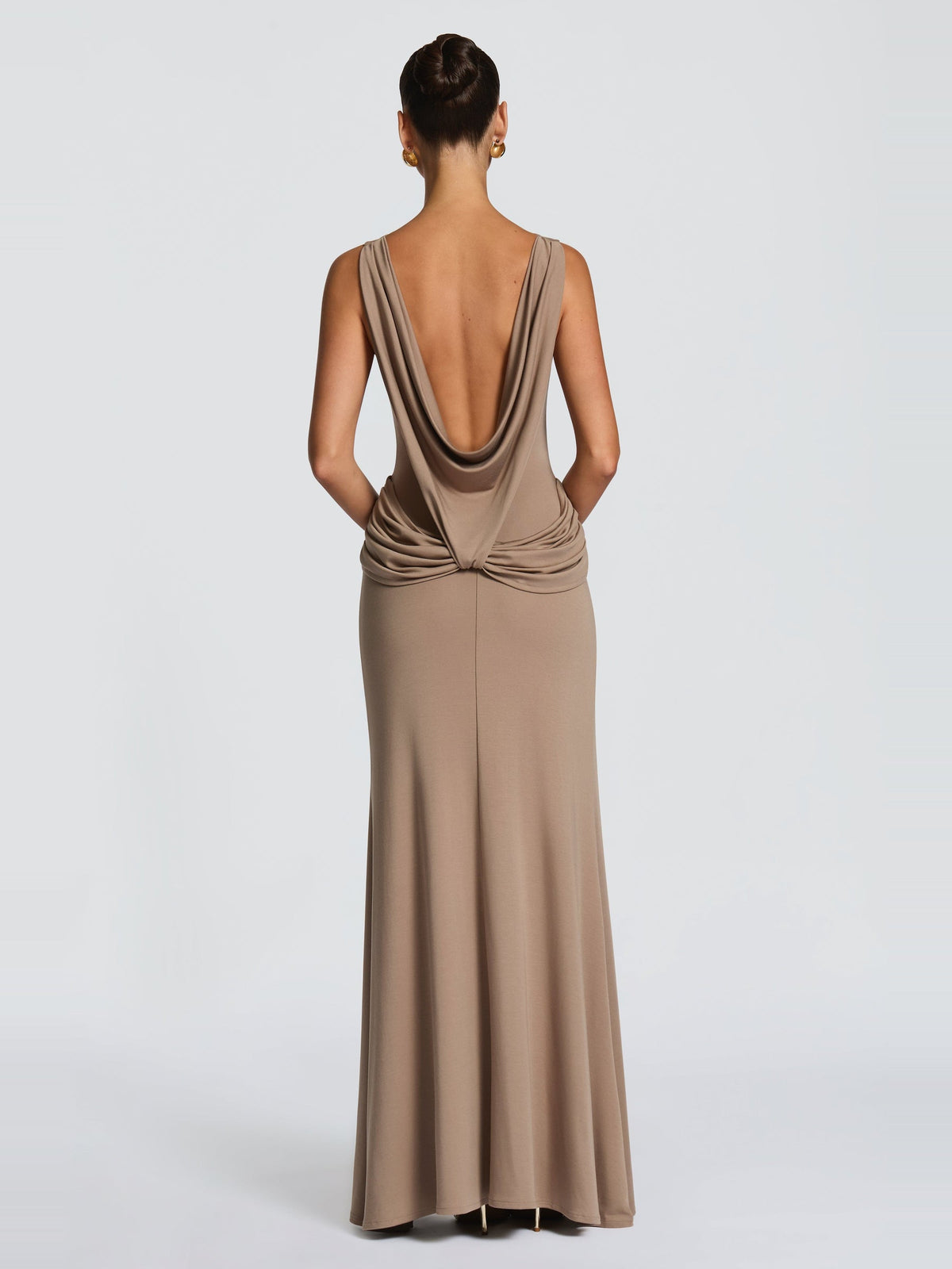 Bruna High Neck Open Back Jersey Maxi Dress with Slit — Svelte Chic