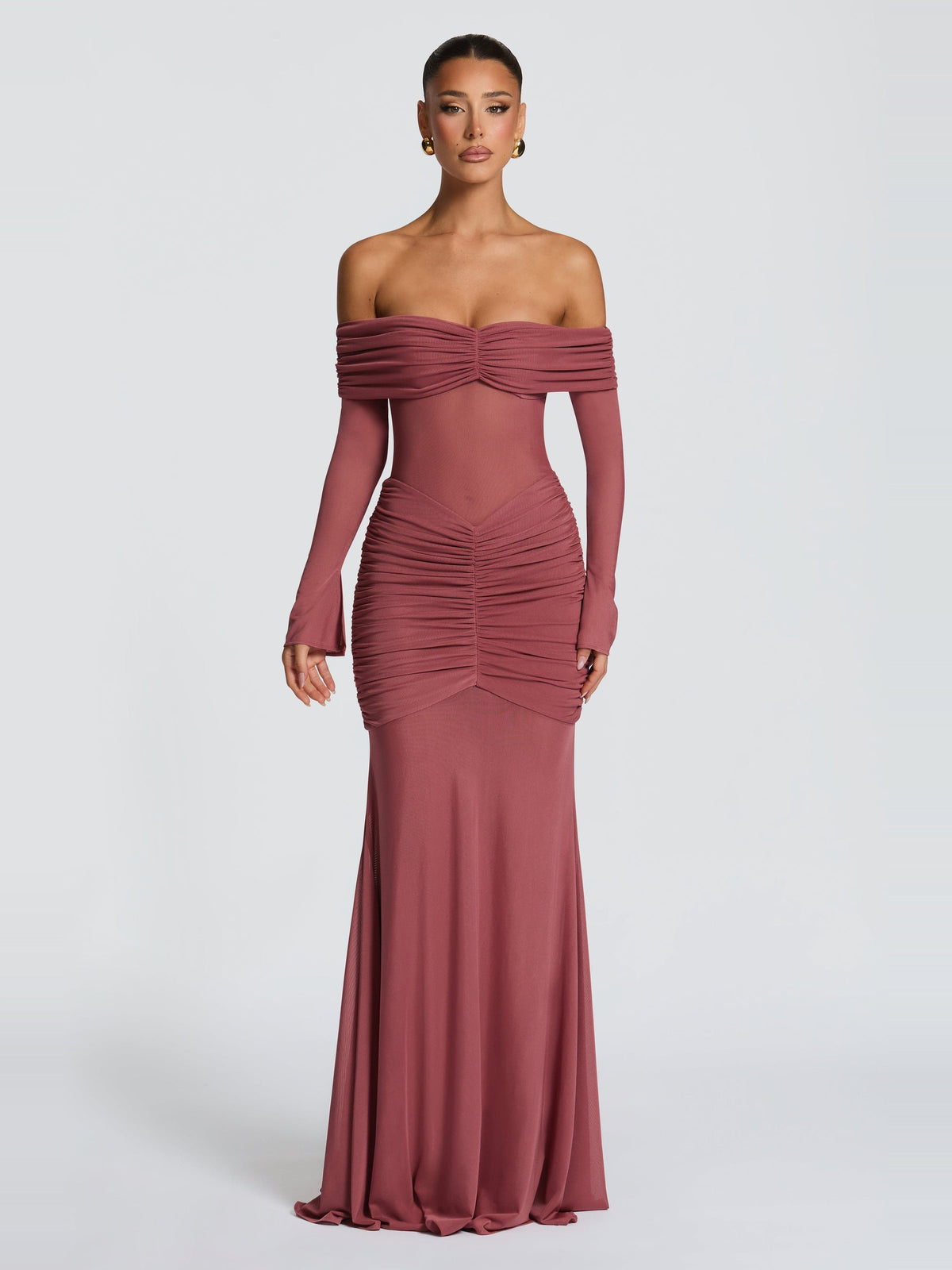 Arlena Long Sleeve Sweetheart Mesh Maxi Dress — Svelte Chic