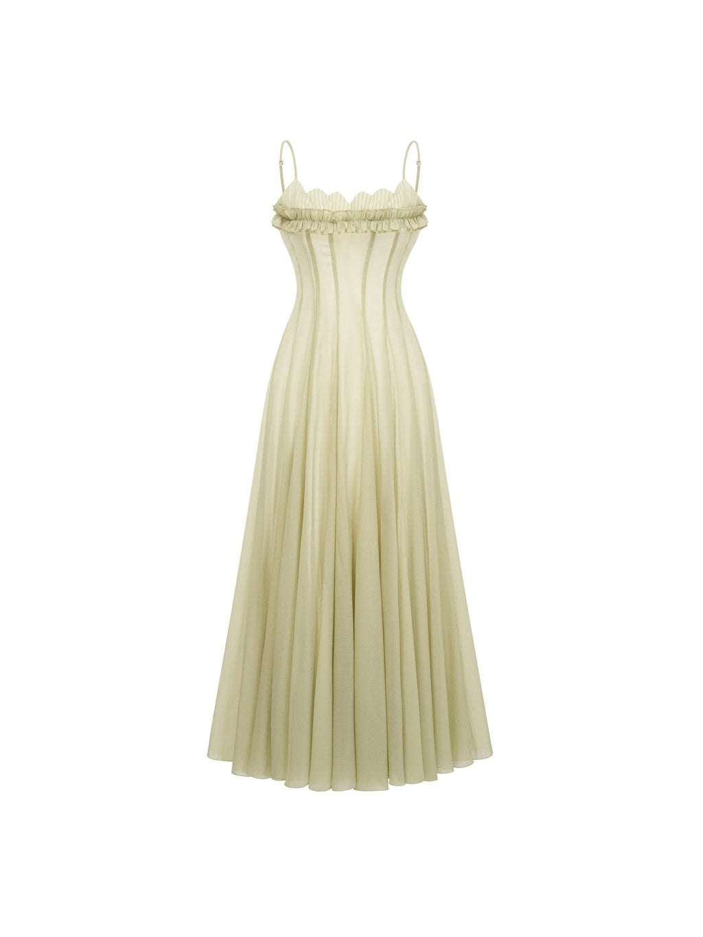 Seraphina Ruffled Tulle Maxi Dress in Pistachio — Svelte Chic
