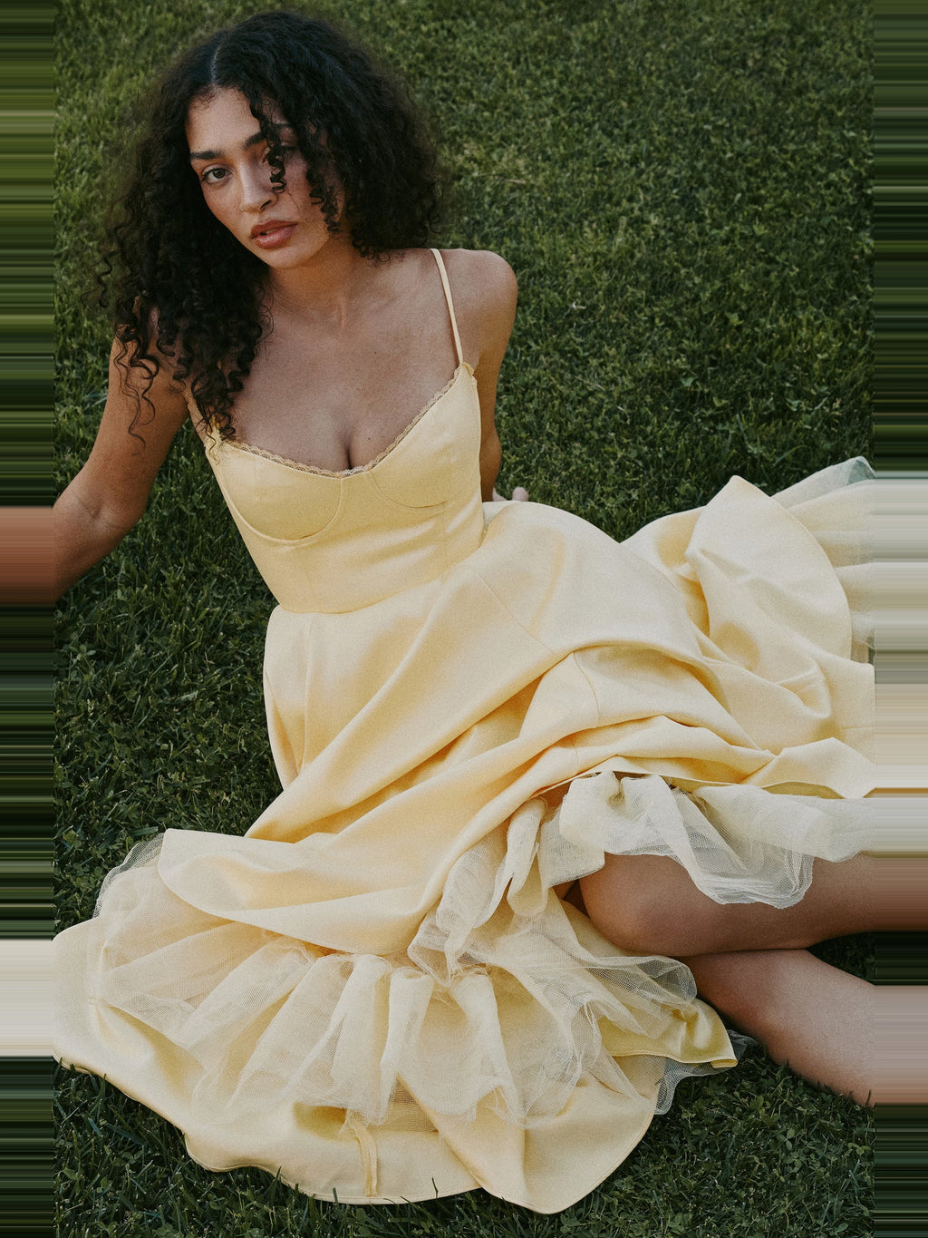 Mademoiselle Satin Tulle Sweetheart Midi Dress — Svelte Chic