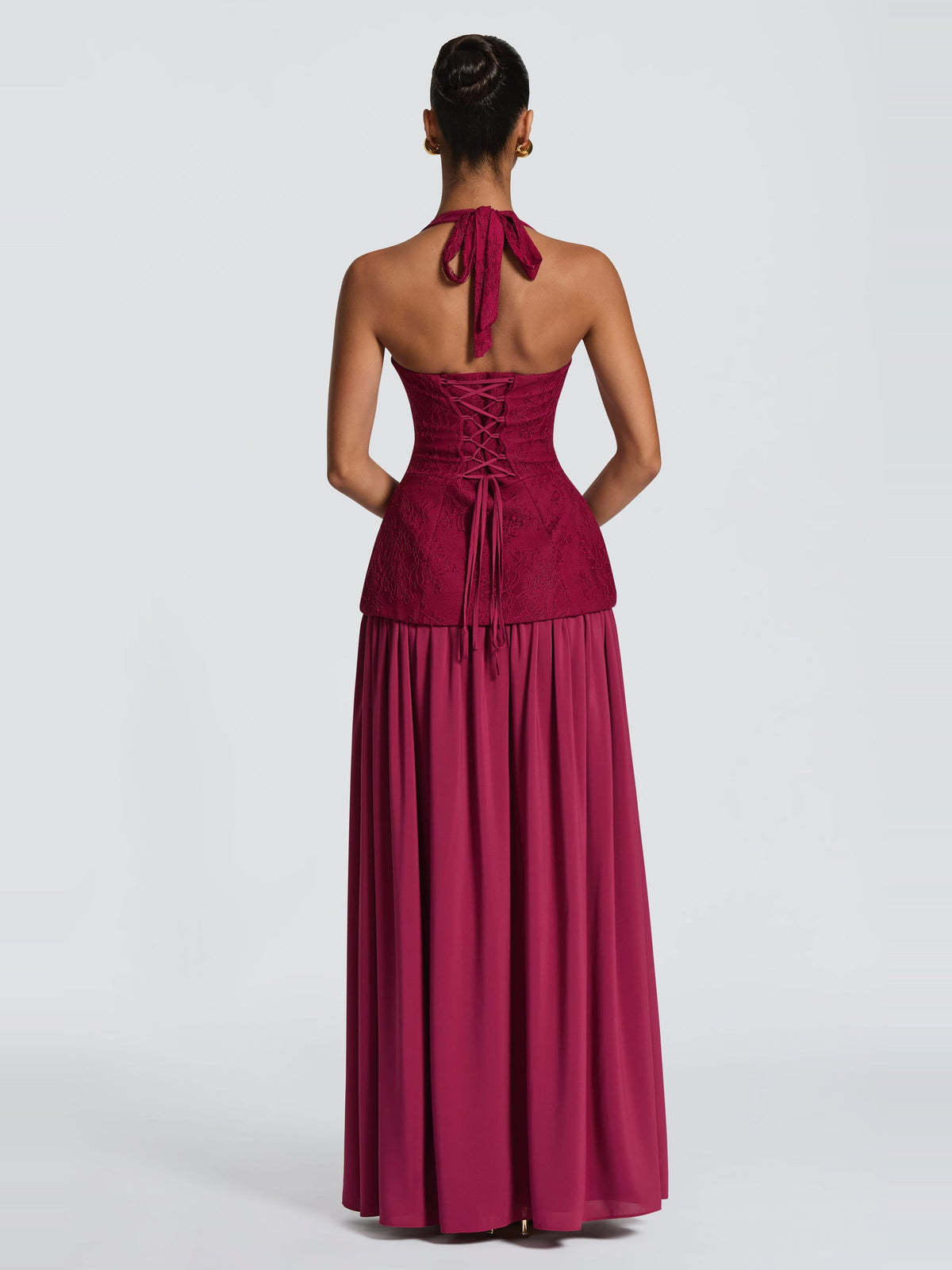 Almira Halter Lace Corset Maxi Dress with Slit — Svelte Chic