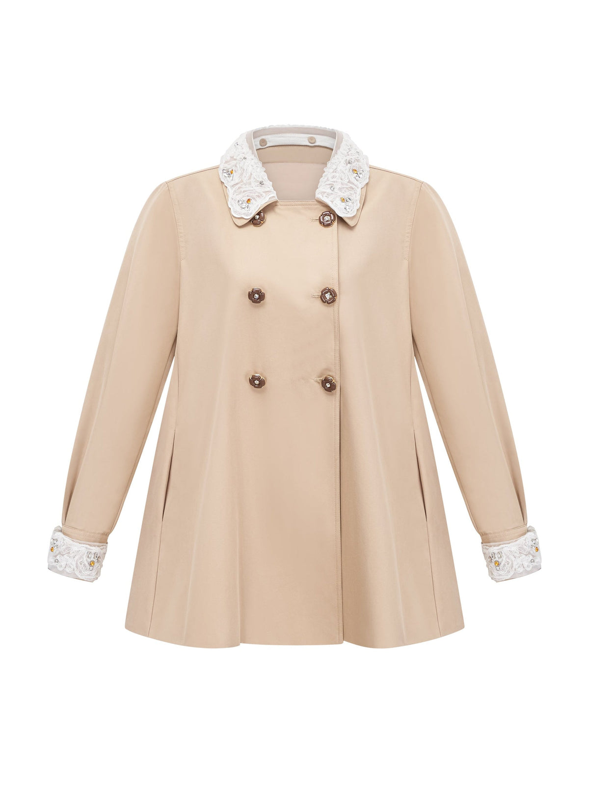 Marta Crystal Lace Trim Trench Coat — Svelte Chic