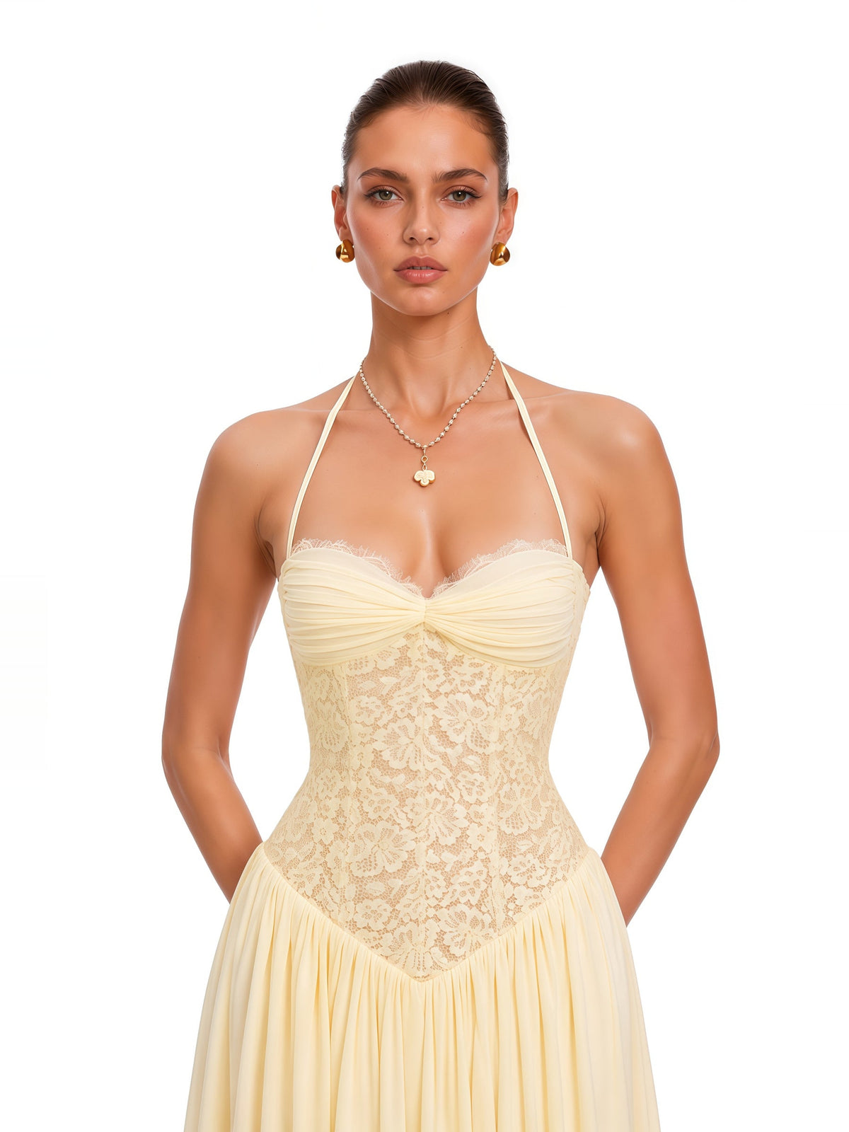Joelle Halter Lace Corset Maxi Dress — Svelte Chic
