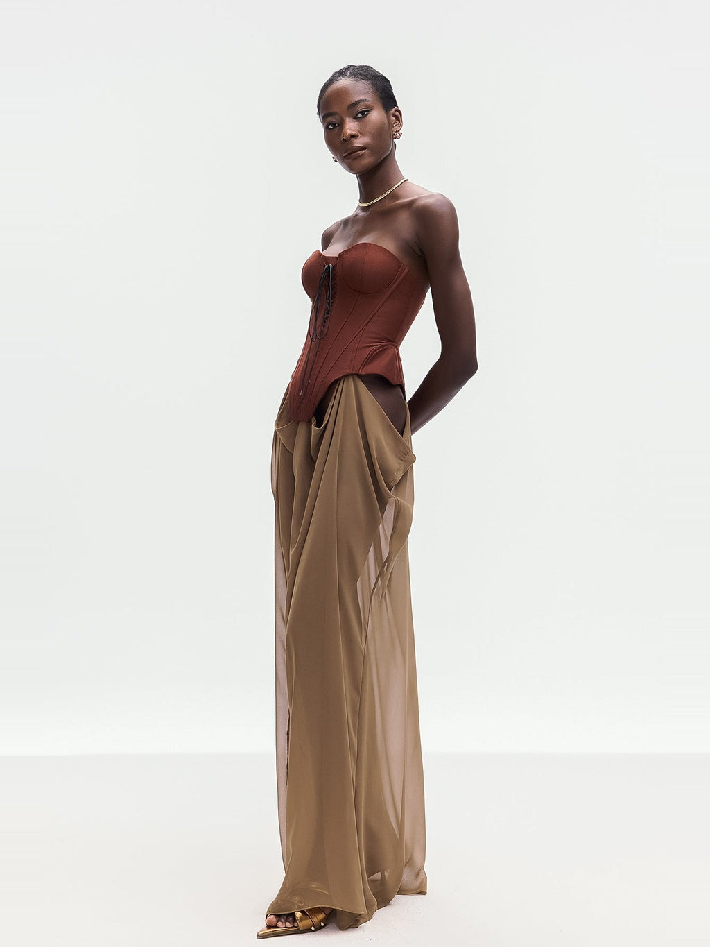 Ardelis Strapless Corset Lace Up Chiffon Maxi Dress — Svelte Chic