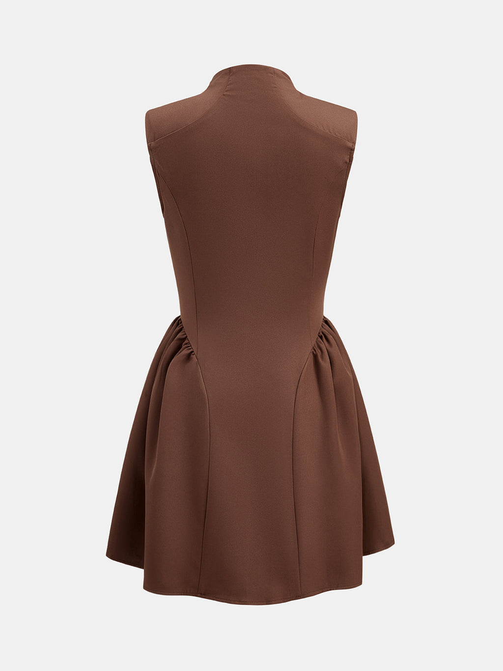Stand Collar Metal Button Flared Mini Dress - Chocolate — Svelte Chic