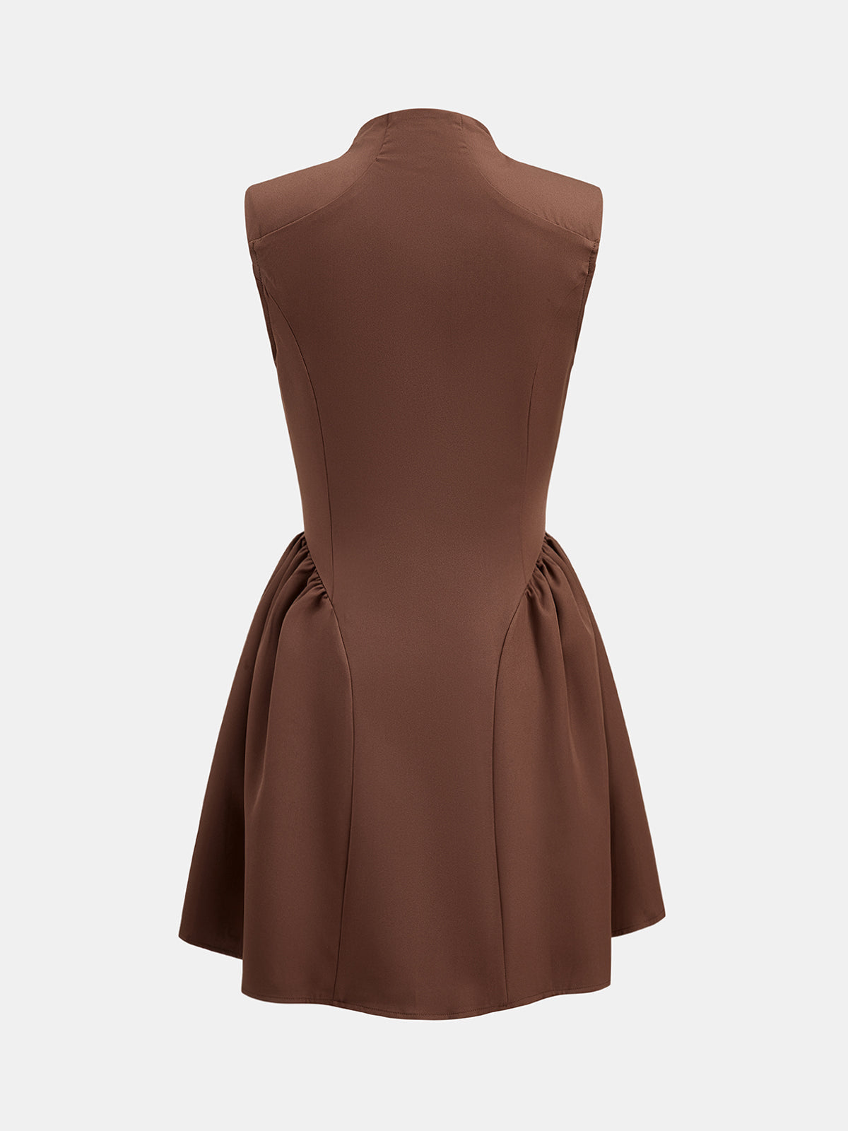Stand Collar Metal Button Flared Mini Dress - Chocolate — Svelte Chic