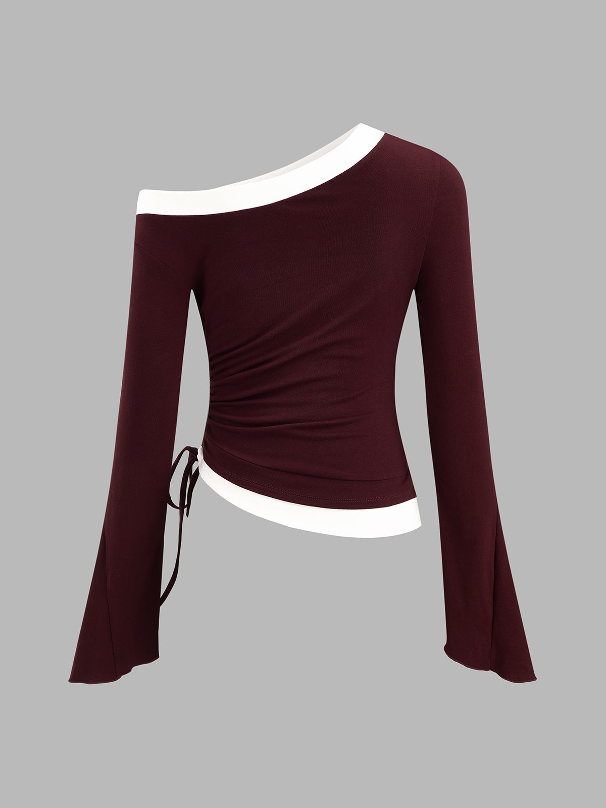 Contrast Piping One-Shoulder Ruched Top - Chocolate — Svelte Chic