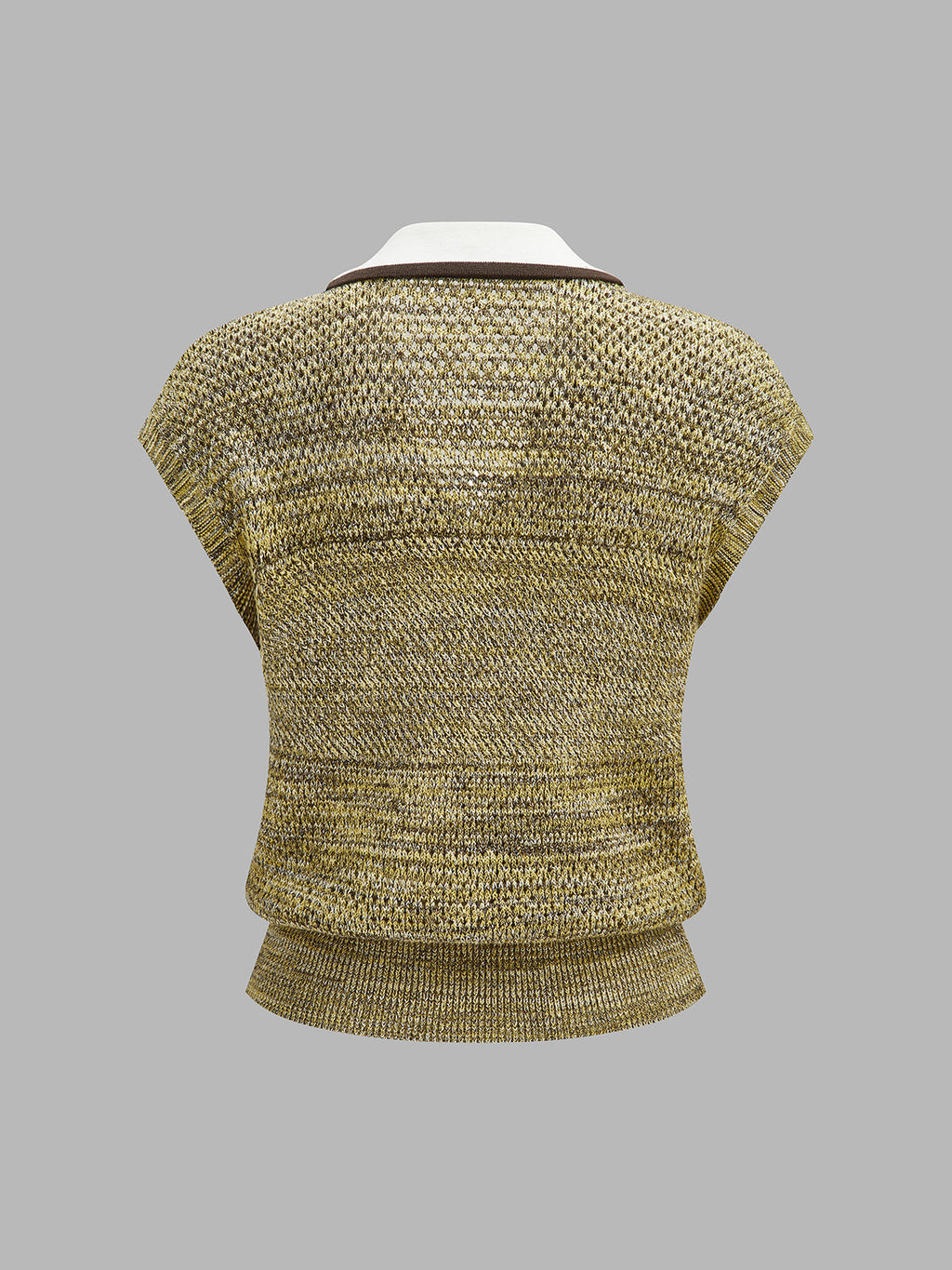 Contrast Trim Collared Textured Knit Top - Khaki — Svelte Chic
