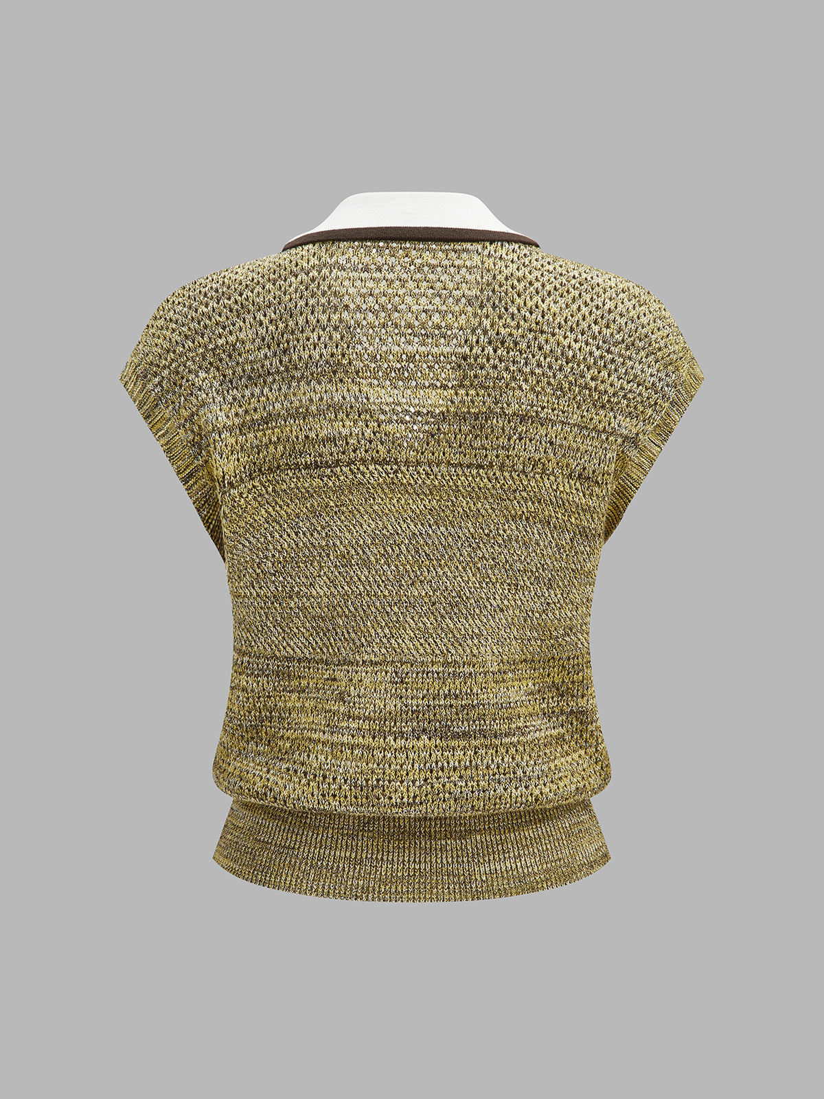 Contrast Trim Collared Textured Knit Top - Khaki — Svelte Chic