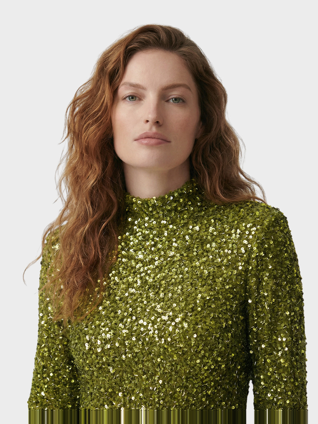 Punto Sequin Mock-Neck Long-Sleeve Mini Dress - Green — Svelte Chic