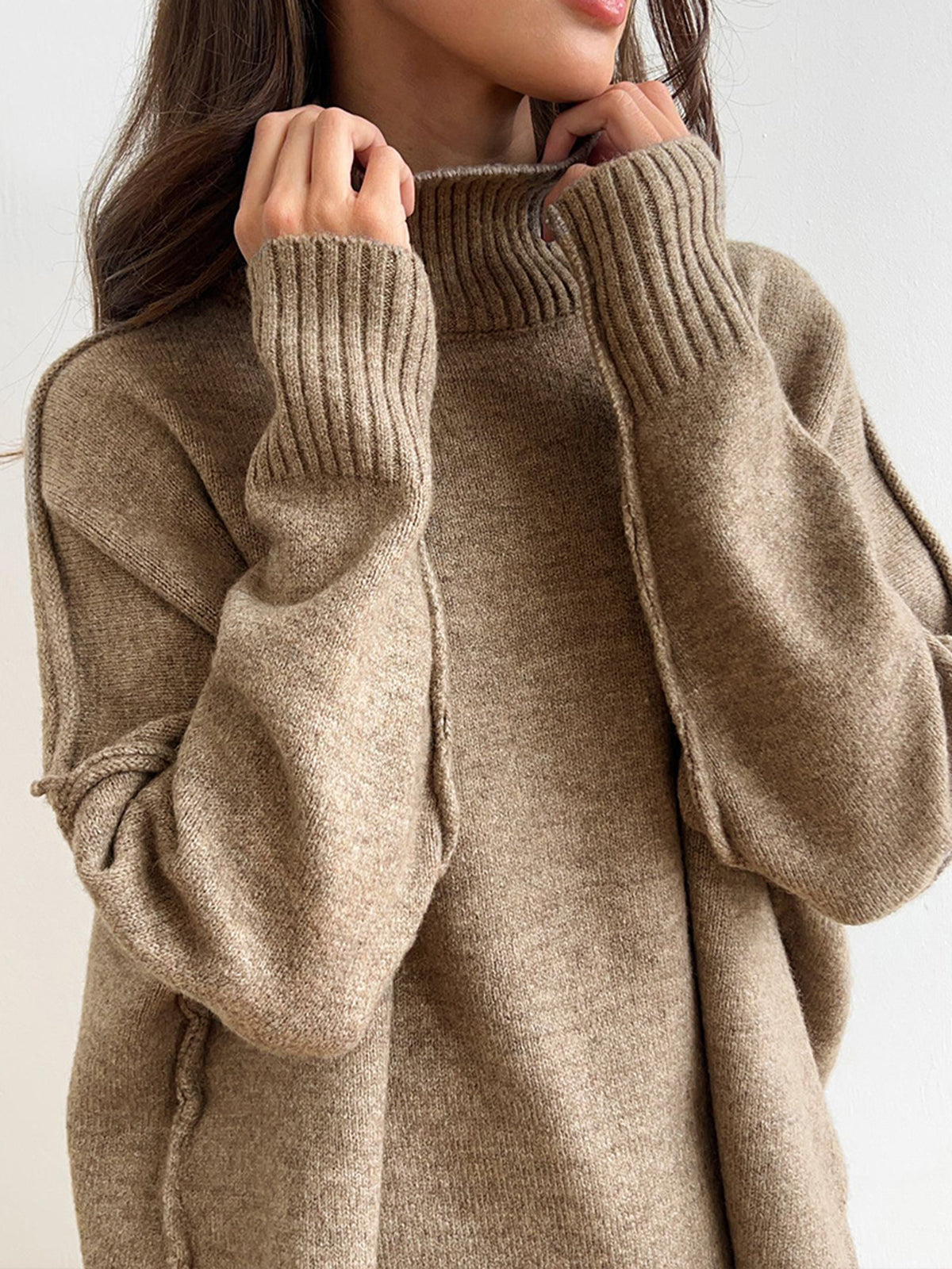 Turtleneck Oversized Knit Top and Pants Set — Svelte Chic