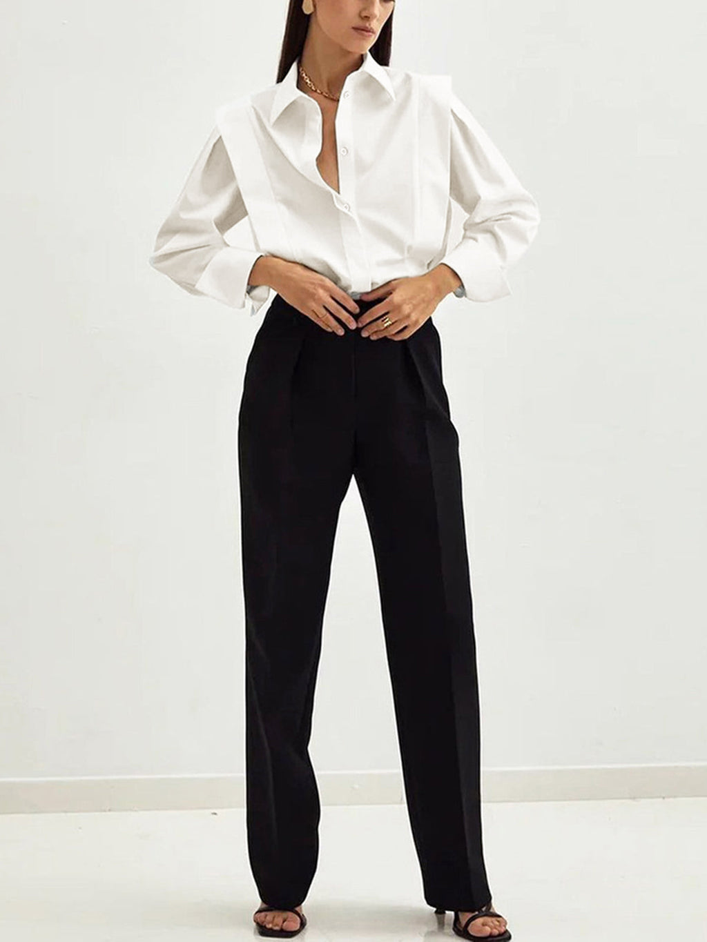 Oversized Wide Collar Pleated Shoulder Cotton Shirt — Svelte Chic