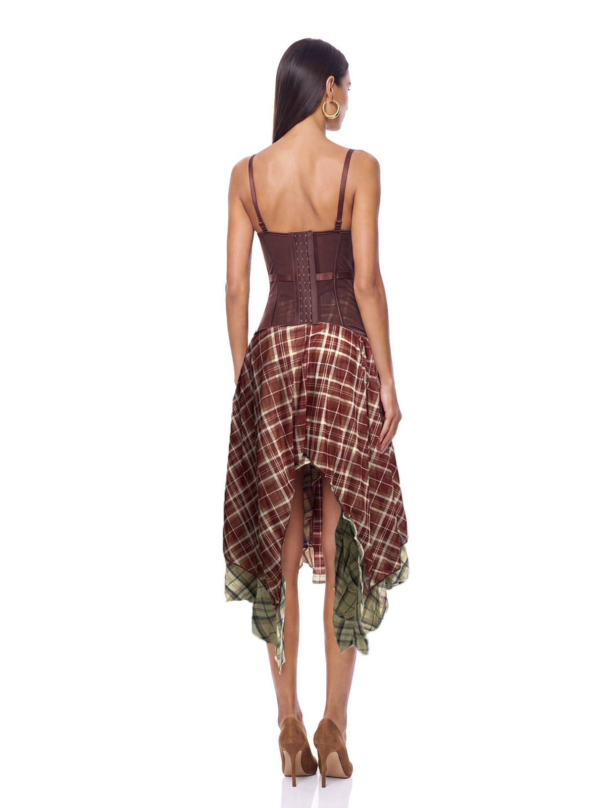 Ivanka Corset Top Checked Skirt Set - Burgundy — Svelte Chic