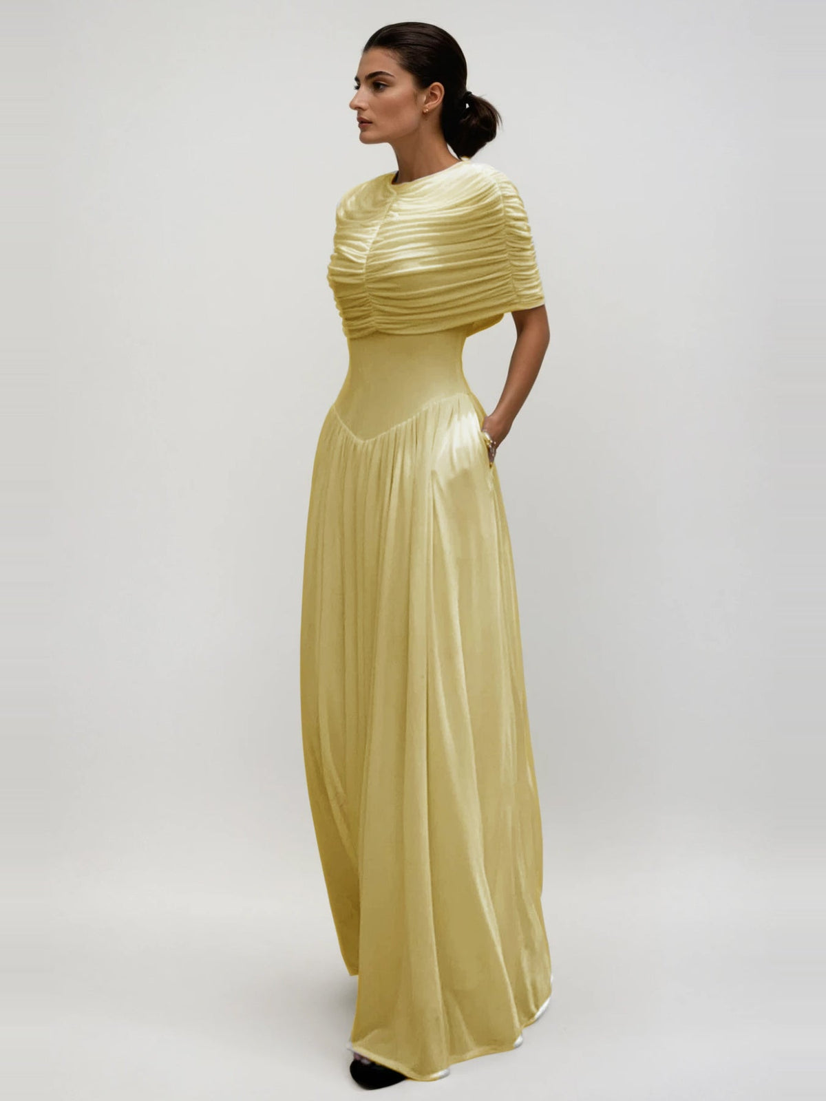 Daniel Draped Shawl Collar Gathered Maxi Dress — Svelte Chic