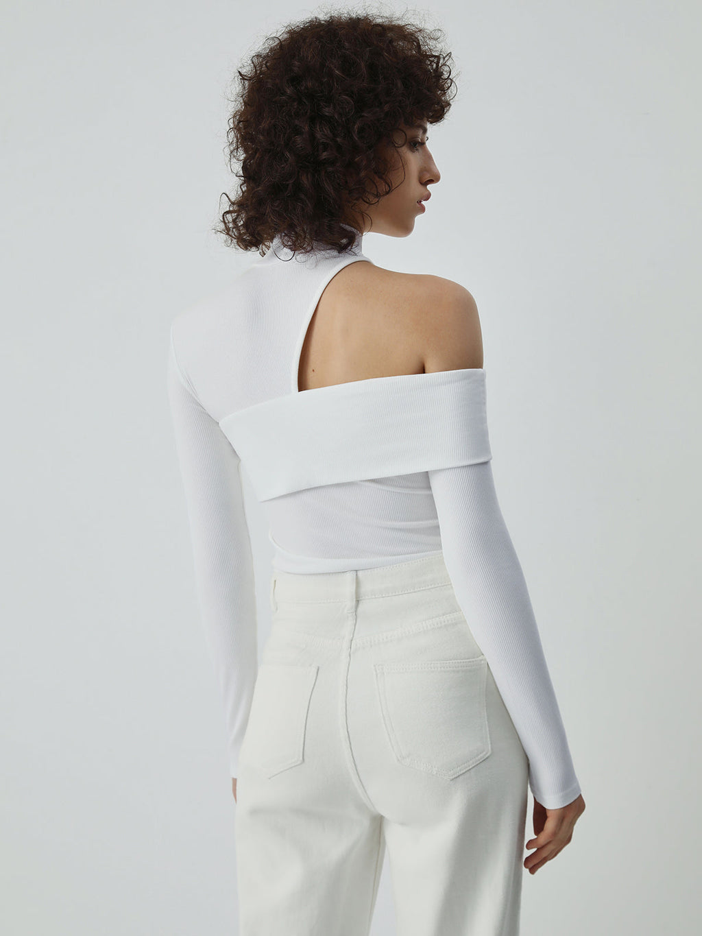 Mock Neck Asymmetric Cutout Ribbed Knit Top — Svelte Chic