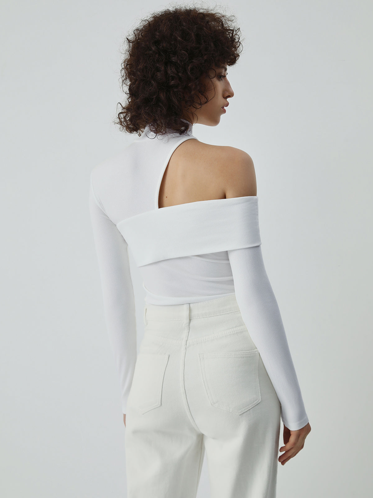 Mock Neck Asymmetric Cutout Ribbed Knit Top — Svelte Chic