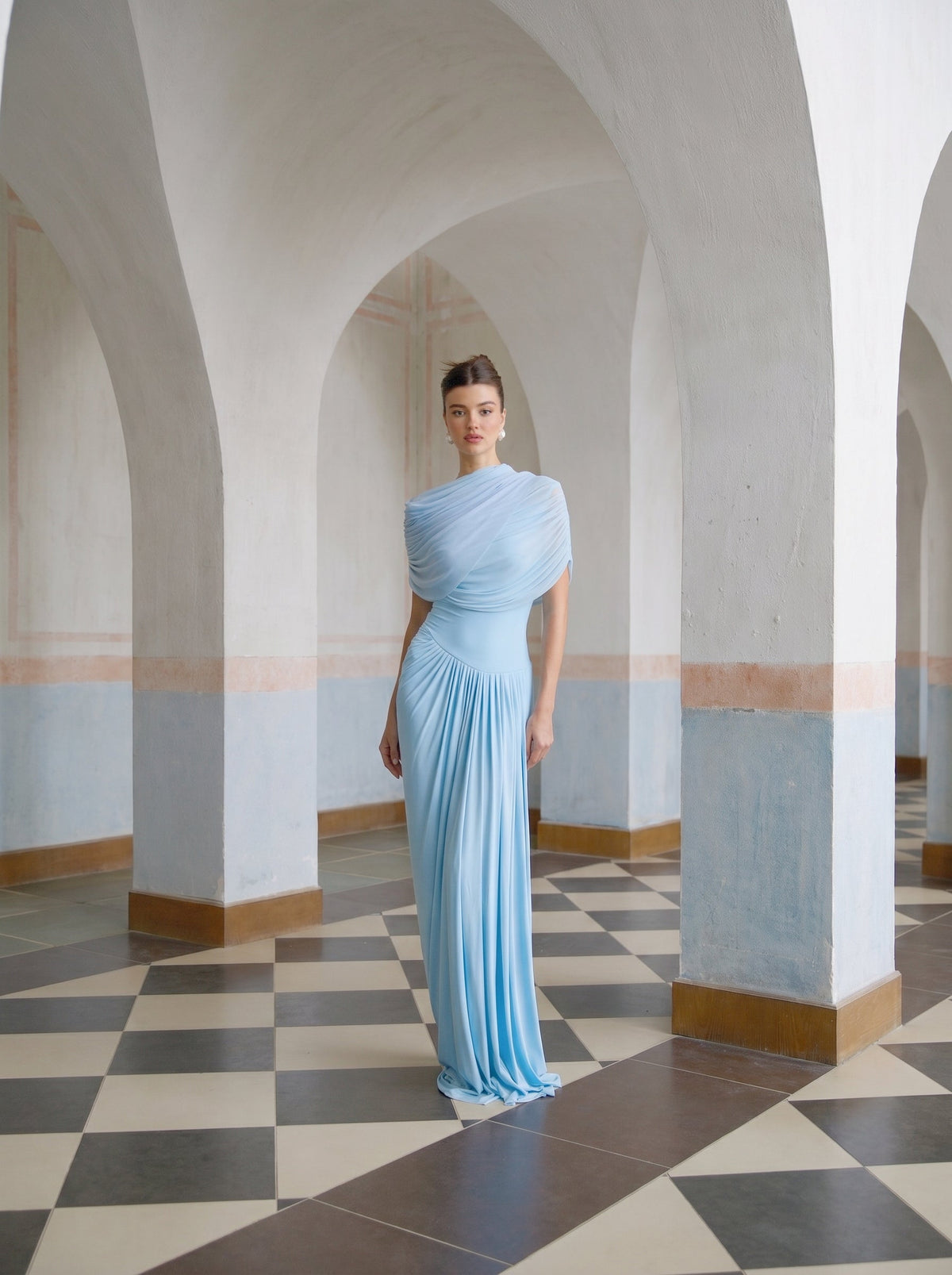 Catherine Asymmetric Pleated Maxi Dress — Svelte Chic