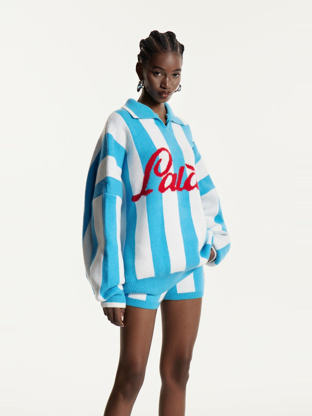 Edwena Striped Knit Polo Collar Shorts Set — Svelte Chic