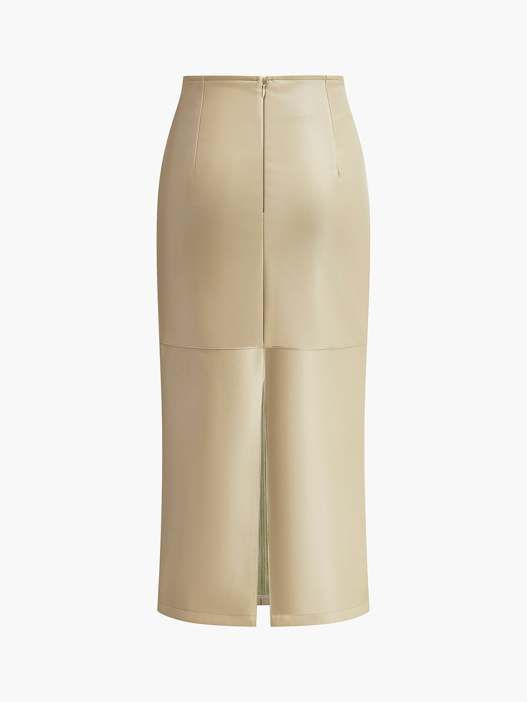 Faux Leather Piped Seam Midi Skirt - Apricot — Svelte Chic