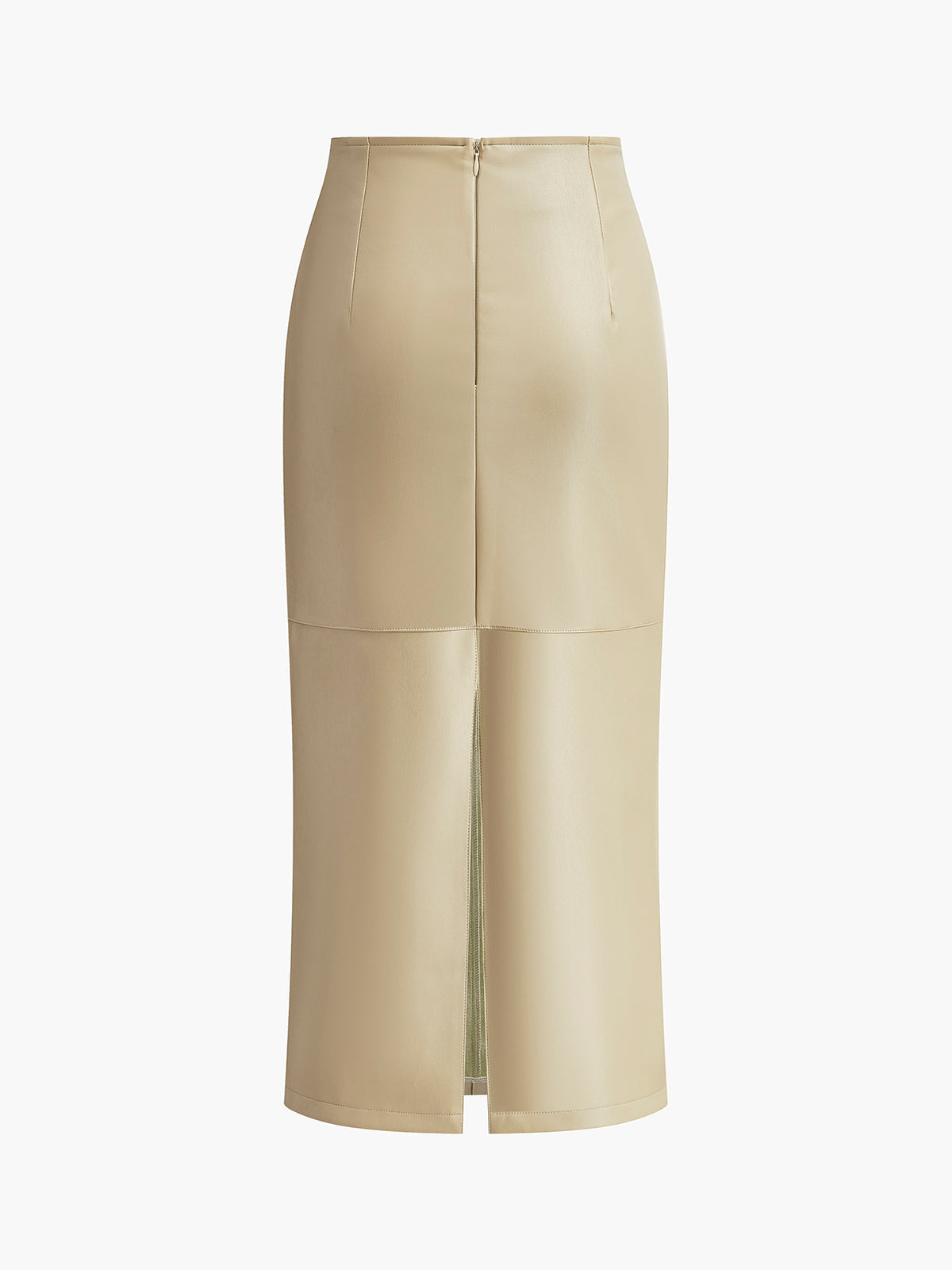 Faux Leather Piped Seam Midi Skirt - Apricot — Svelte Chic