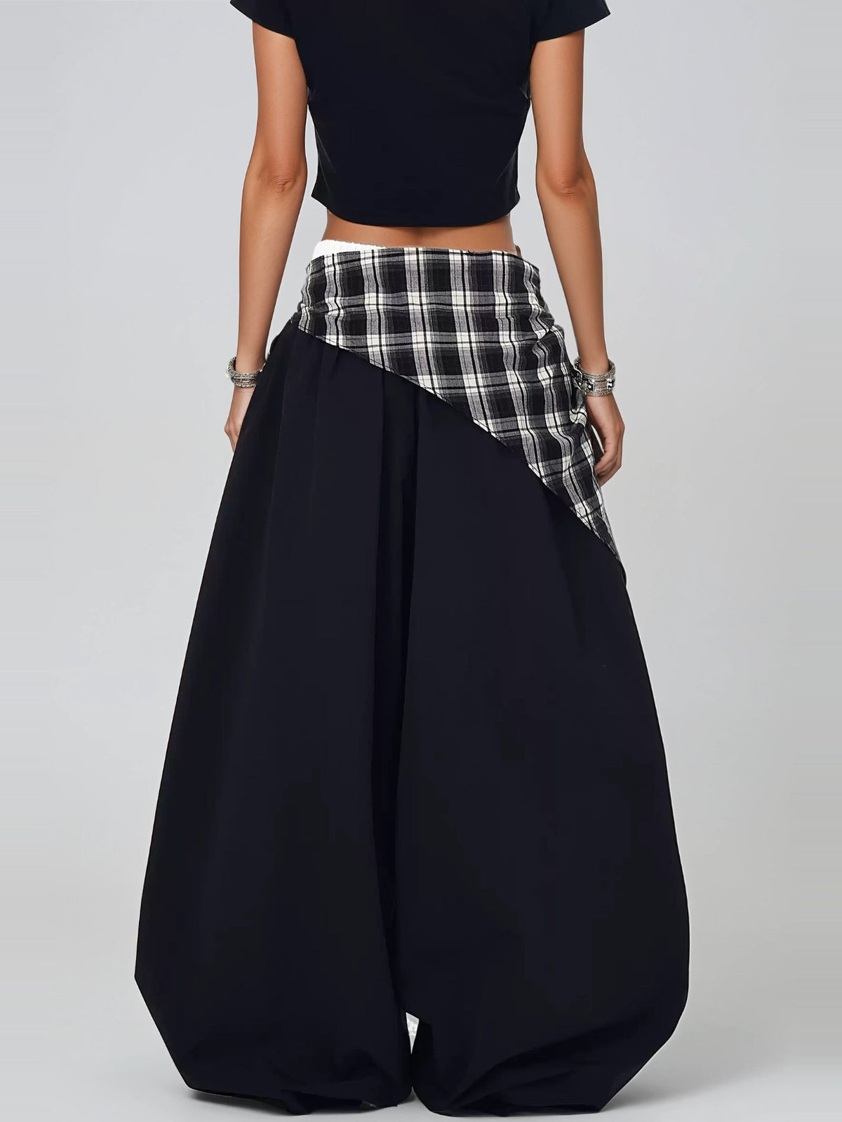 Hamish Plaid Detail Wide Leg Pants - Black — Svelte Chic