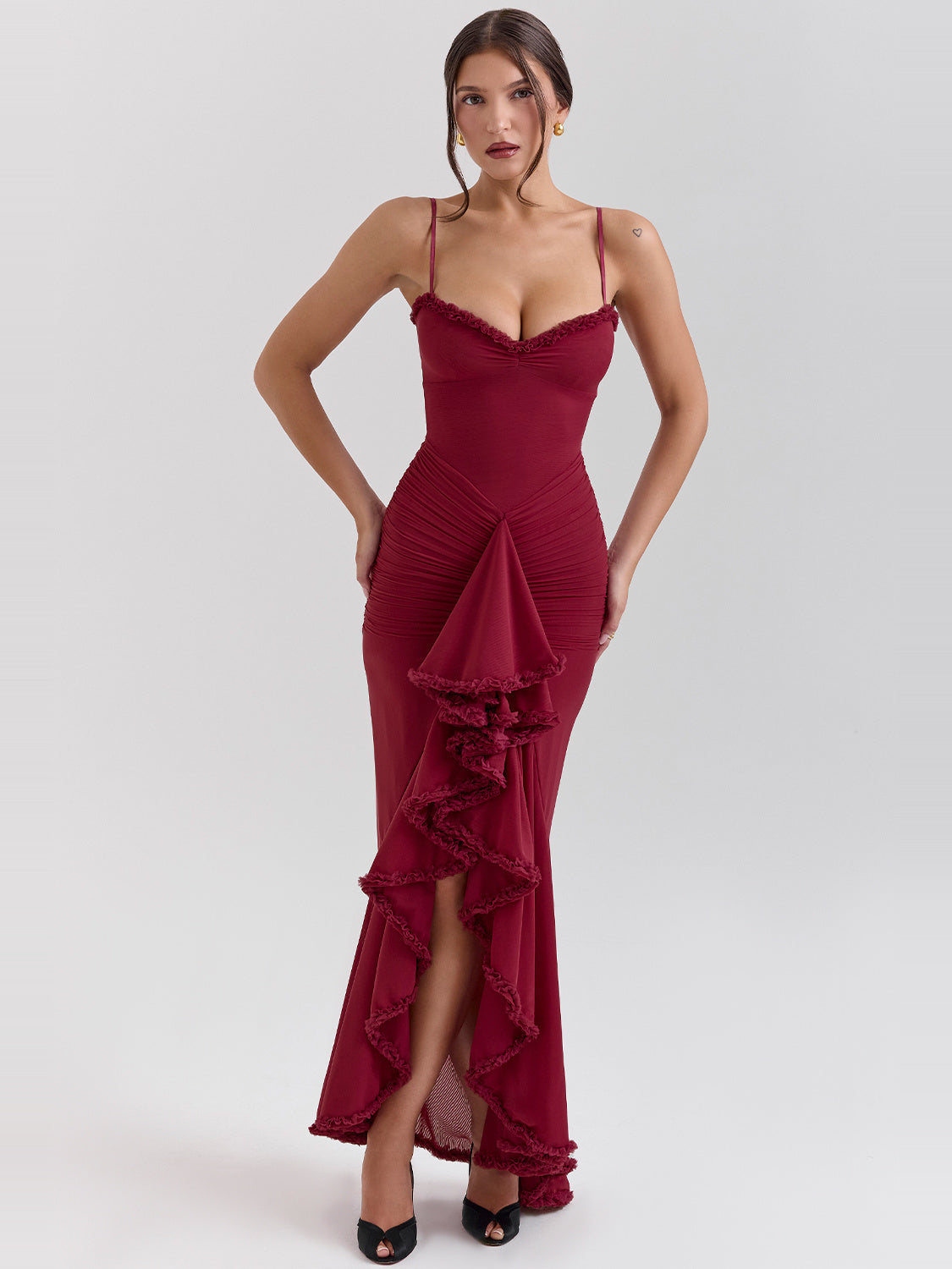 Gabbi Ruffle Front Trained Maxi Gown — Svelte Chic