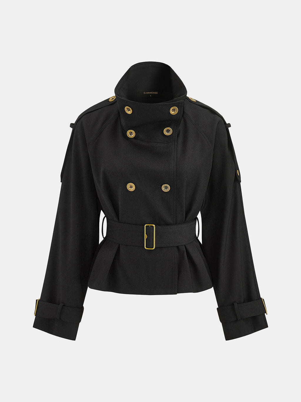 Belted Double-Breasted Military Jacket - Black — Svelte Chic