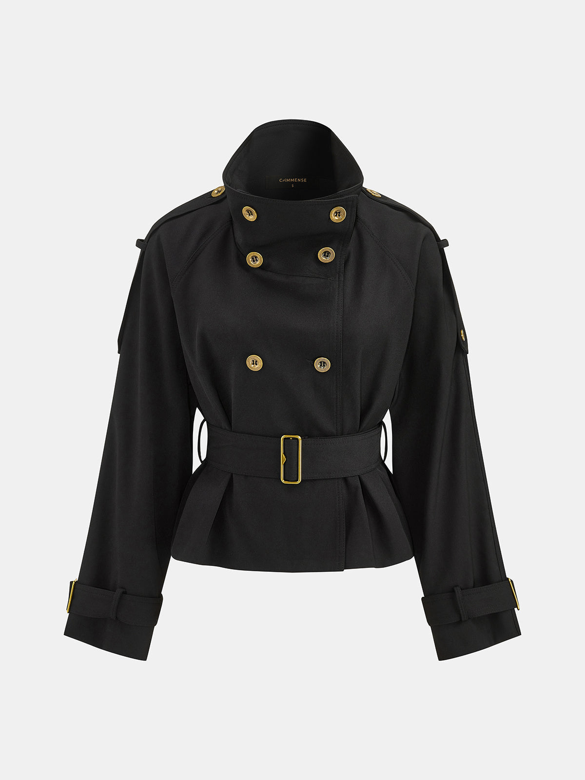 Belted Double-Breasted Military Jacket - Black — Svelte Chic