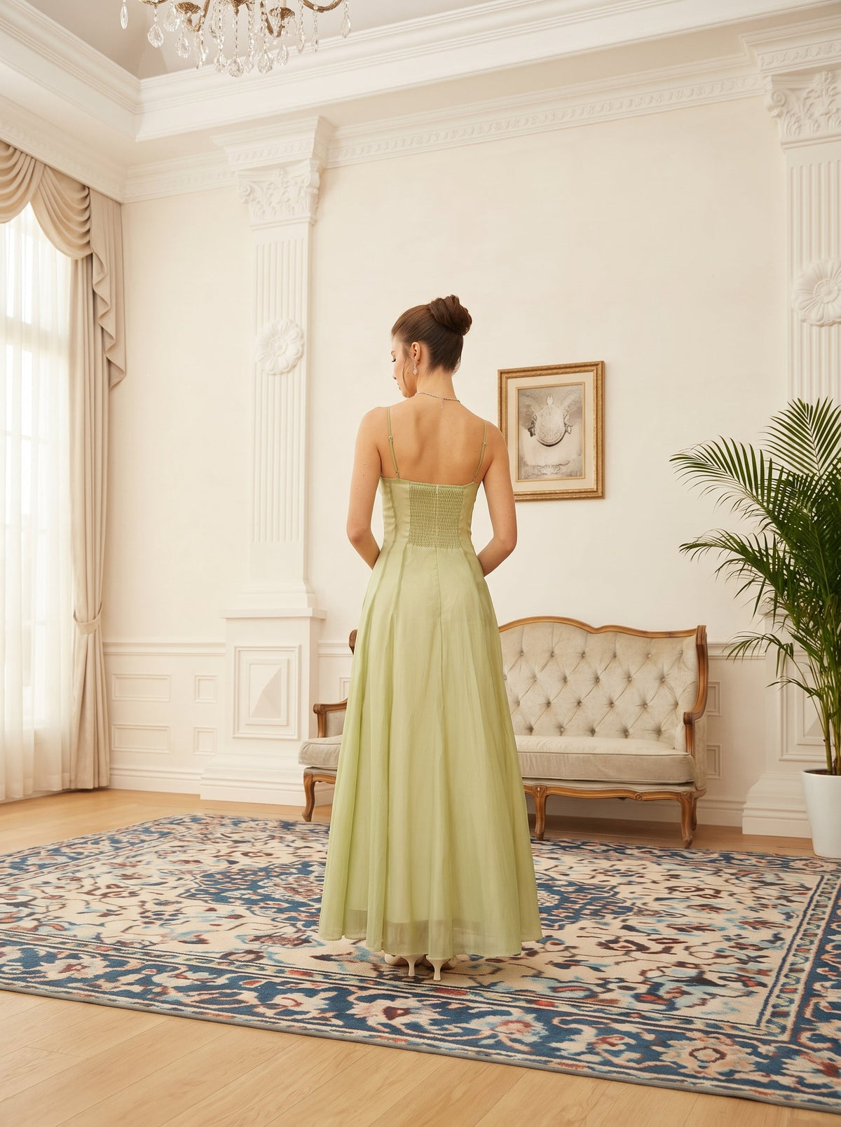 Seraphina Ruffled Tulle Maxi Dress in Pistachio — Svelte Chic