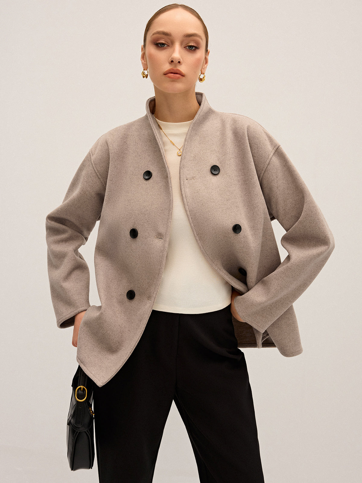 Oversized Double-Breasted Cropped Jacket — Svelte Chic
