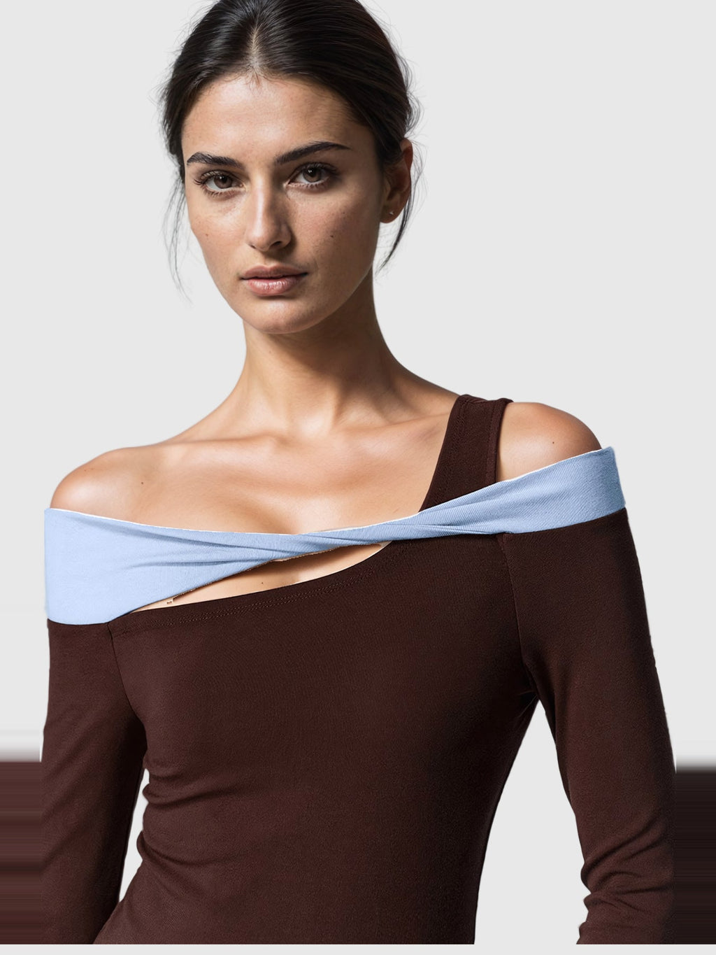 Tabitha Off-Shoulder Twist-Detail Bodycon Top - Chocolate — Svelte Chic