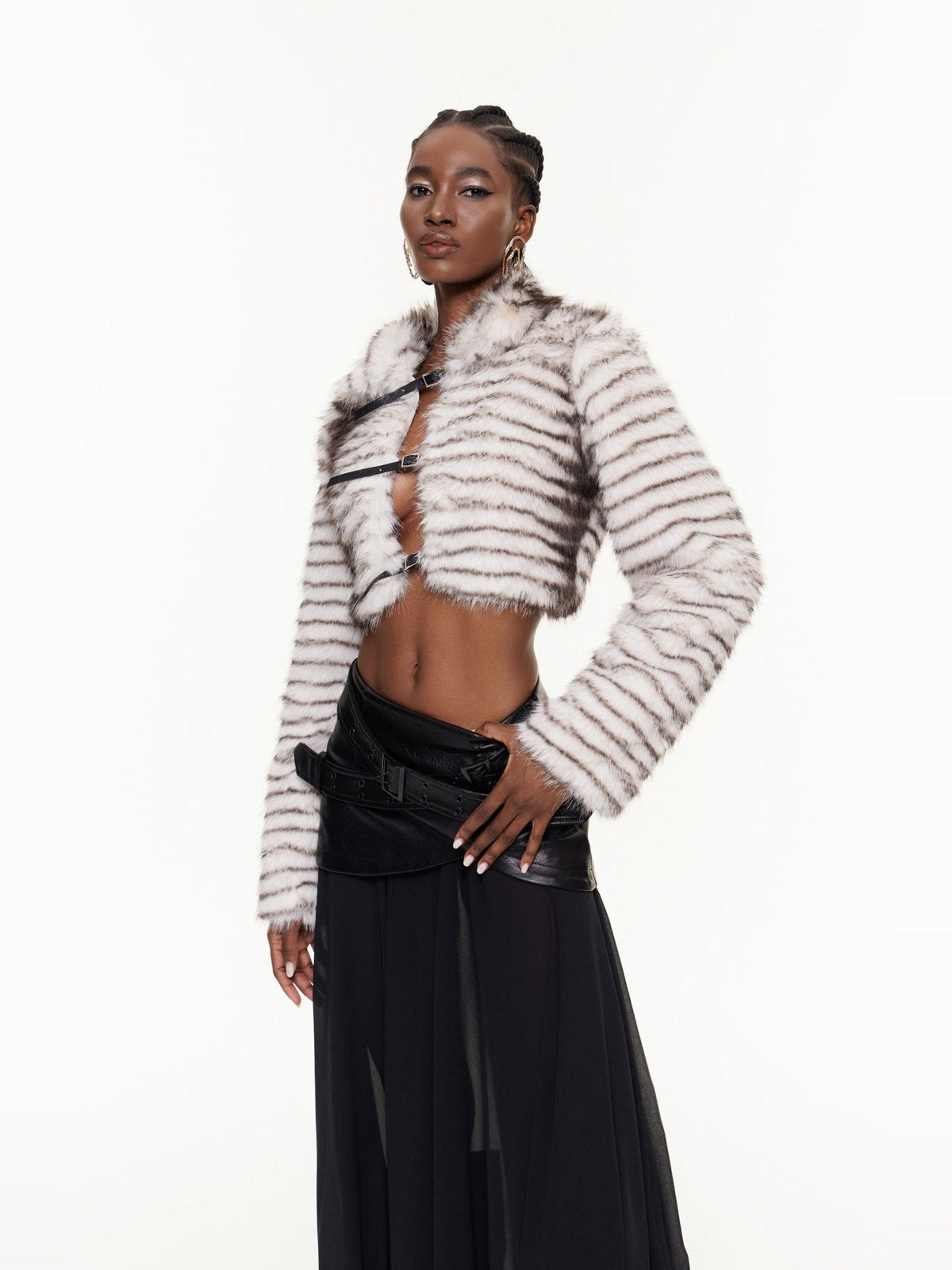 Fajr Zebra Print Faux Fur Cropped Jacket - White — Svelte Chic
