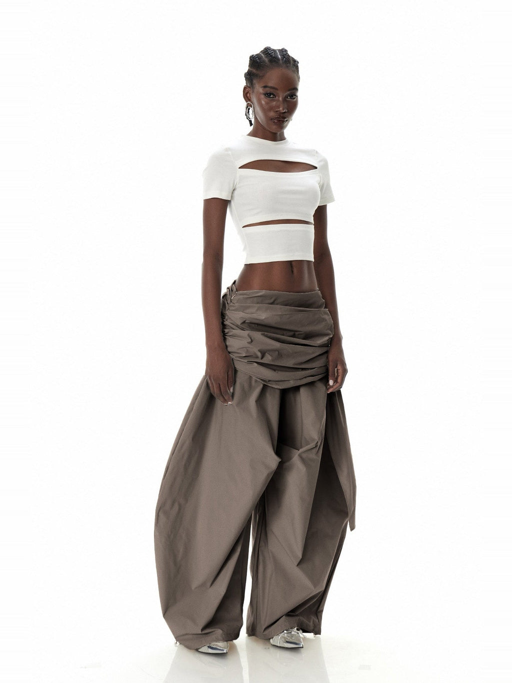 Creiddylad Ruched Drawstring Wide-Leg Pants - Brown — Svelte Chic