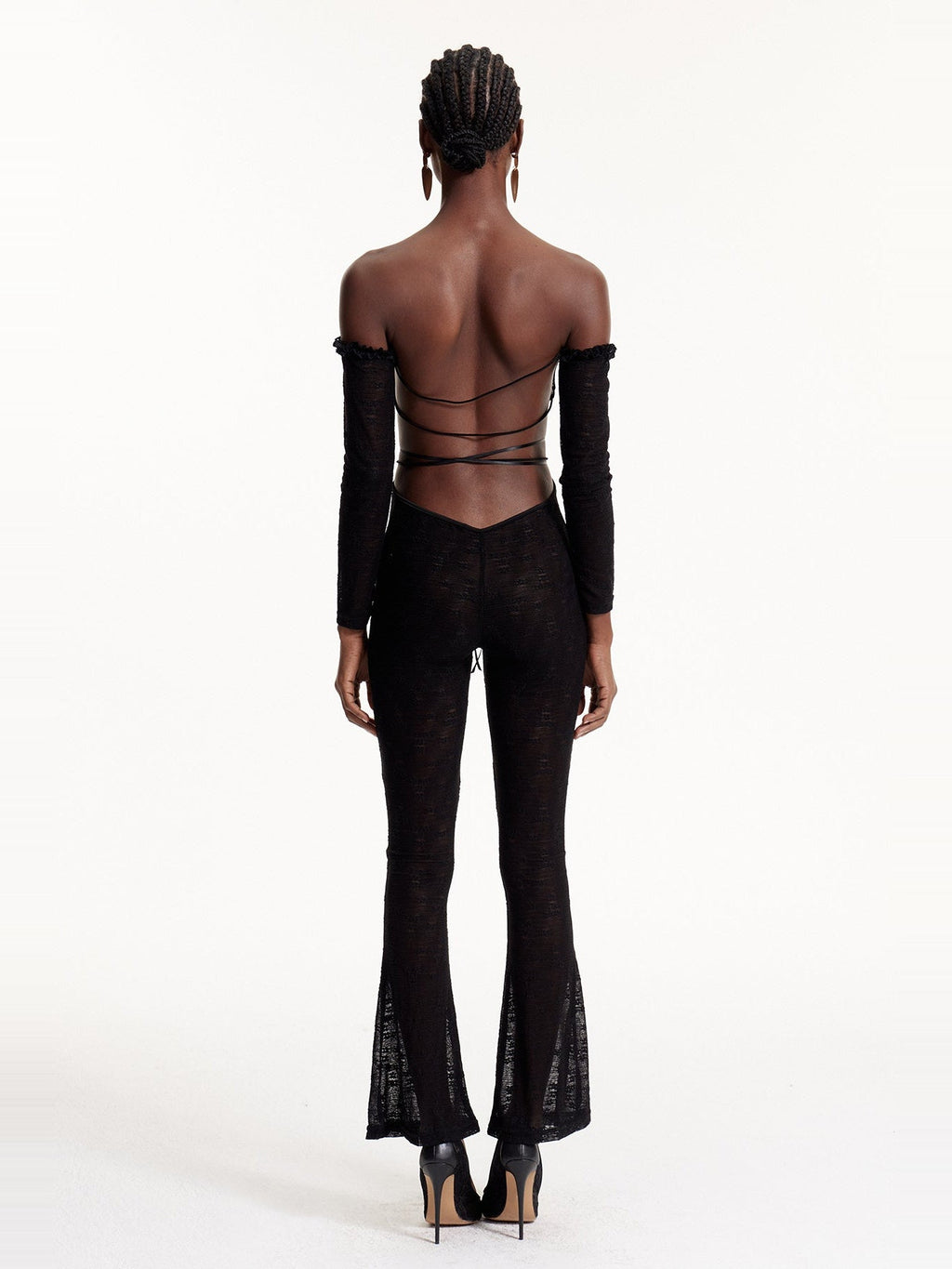 Elsabeth Off-Shoulder Lace Cutout Jumpsuit - Black — Svelte Chic