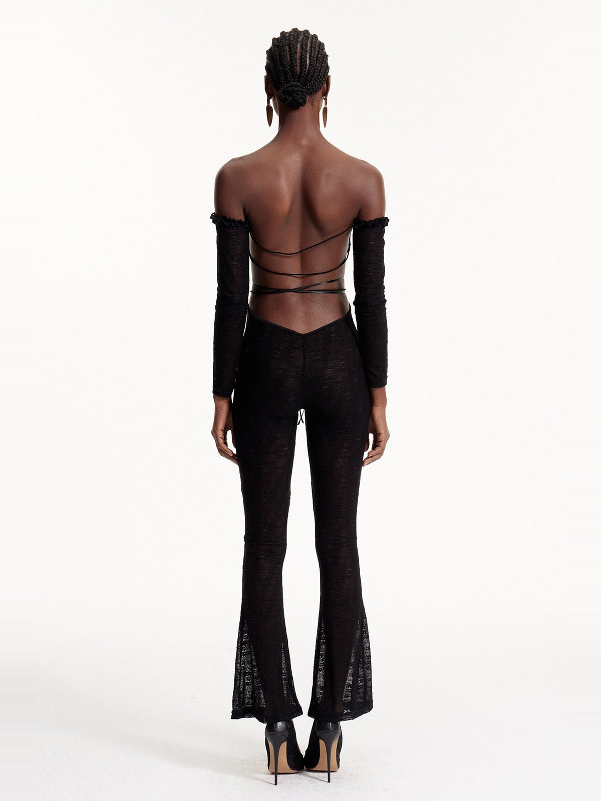 Elsabeth Off-Shoulder Lace Cutout Jumpsuit - Black — Svelte Chic